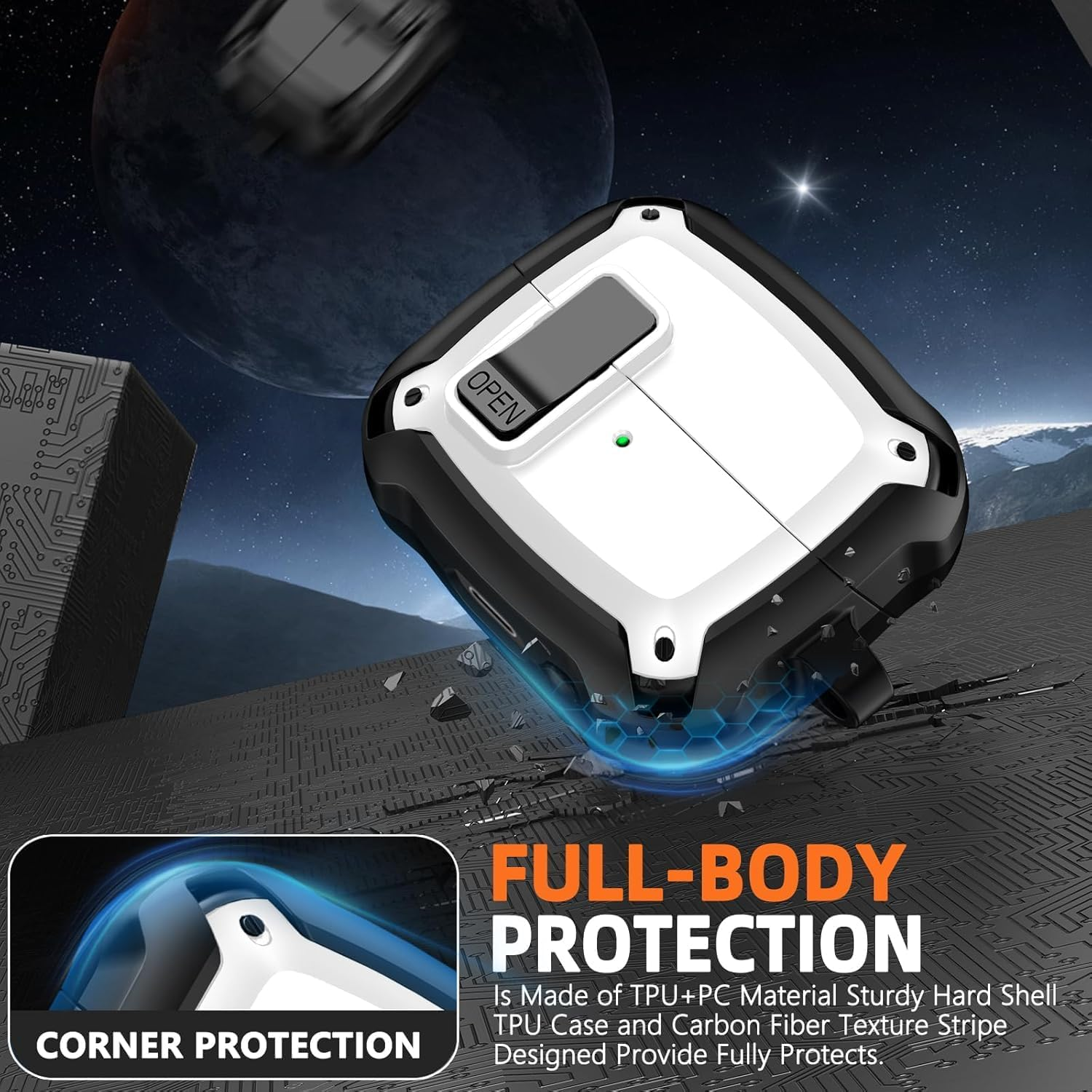 Compatible with Samsung Galaxy Buds 3 Case & Galaxy Buds 3 Pro Case,Full Body Shockproof Hard Shell Protection Design,With Secure Lock Clip image number 2