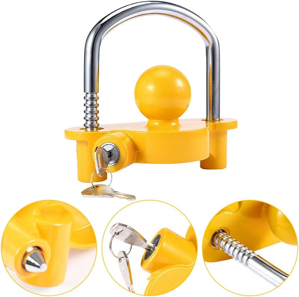 MOTRAIN Universal Coupler Lock with 2 Keys, Trailer Hitch Lock, Heavy Duty Coupler with Adjustable Security Heavy-Duty Steel, 6 * 6 * 5.6 Inch Lightweight Couplers, Yellow image number 3