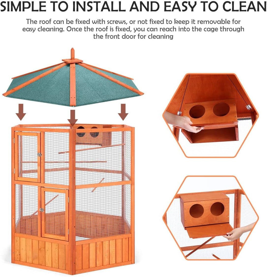 140X140X160Cm Bird Cage Aviary Wooden Coop Animal Enclosure Parrot Budgie House XL Size image number 2