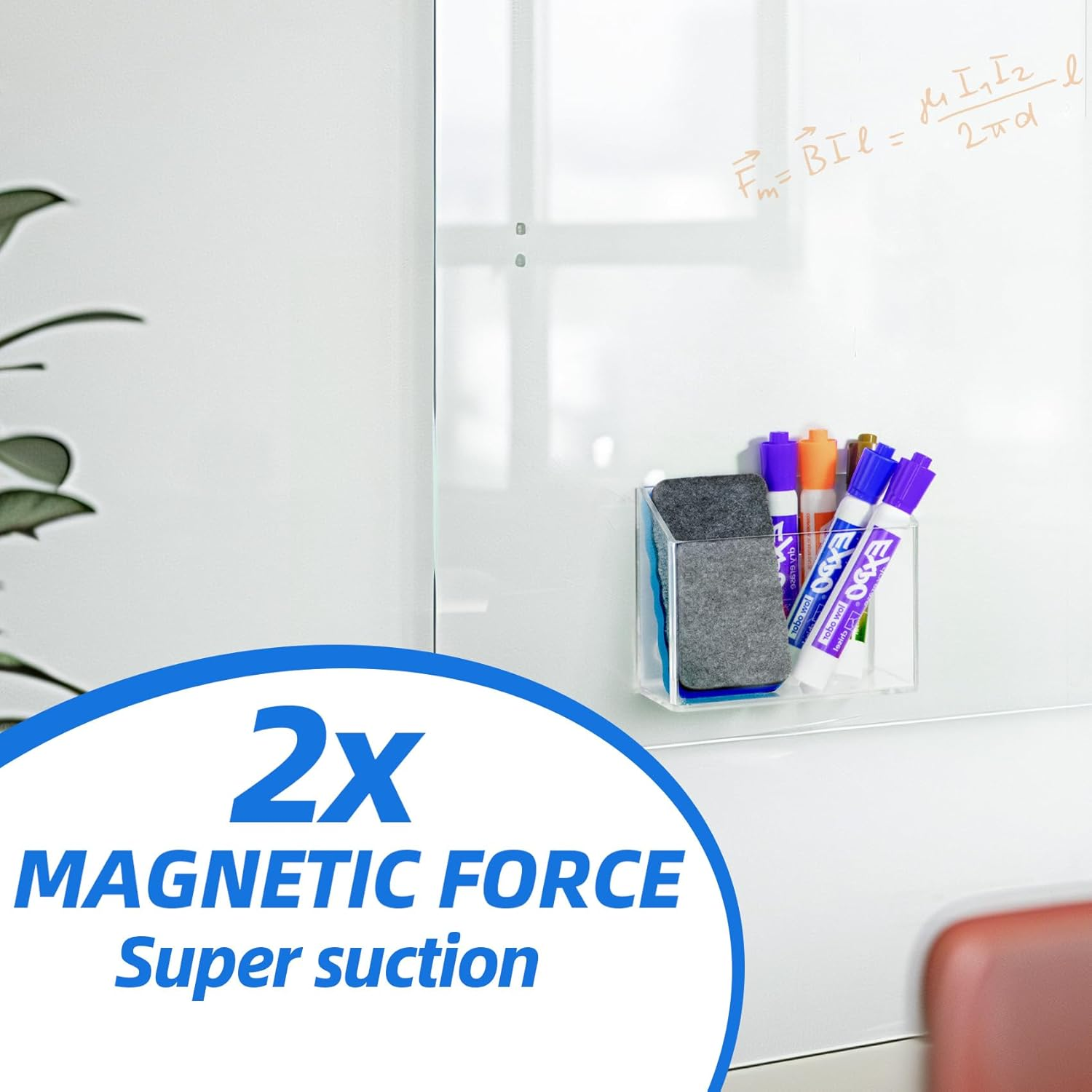 Simetufy Magnetic Glass Whiteboard Accessory Holder for Markers, Pens, Pencils - Fridge, Lockers, Whiteboards - Transparent, 1 Pack image number 2