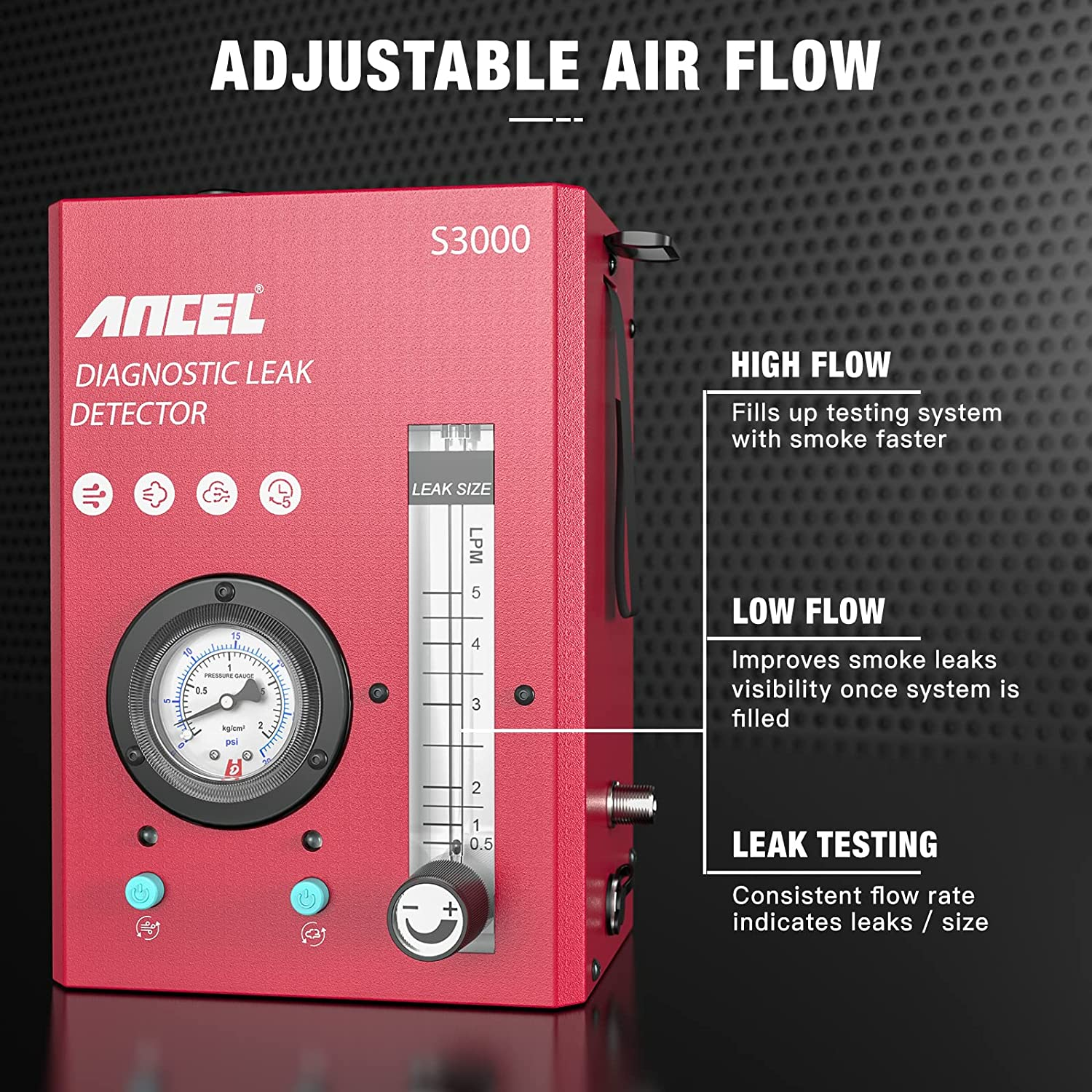 ANCEL S3000 Automotive EVAP Smoke Machine Leak Detector with Oil Level Gauge & Air Flowmeter, 12V Car Pipe Leakage Tester for Vehicle Motorcycle Boat Truck image number 1