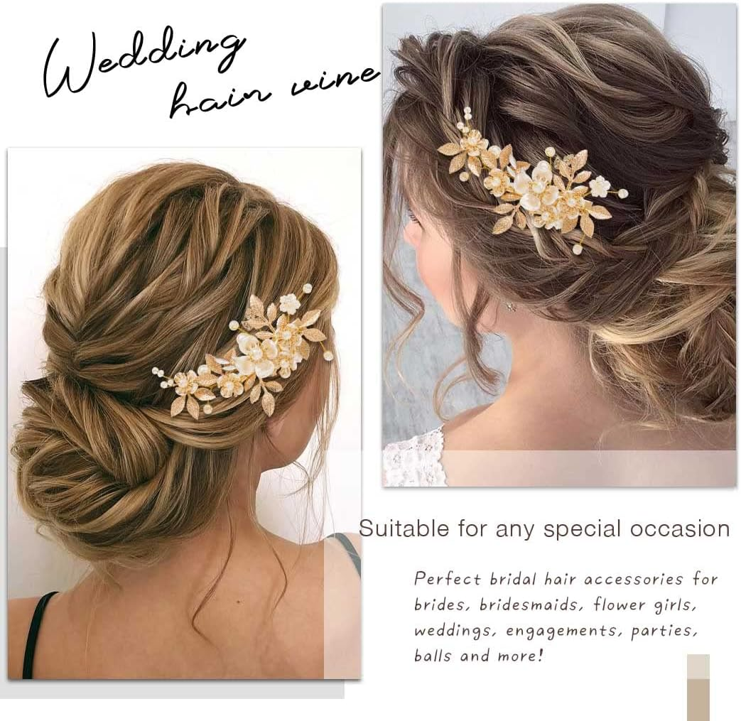 JAKAWIN Gold Hair Clip Bridal Hair Accessories Flower Hair Piece for Women FJ03 (Gold) image number 6