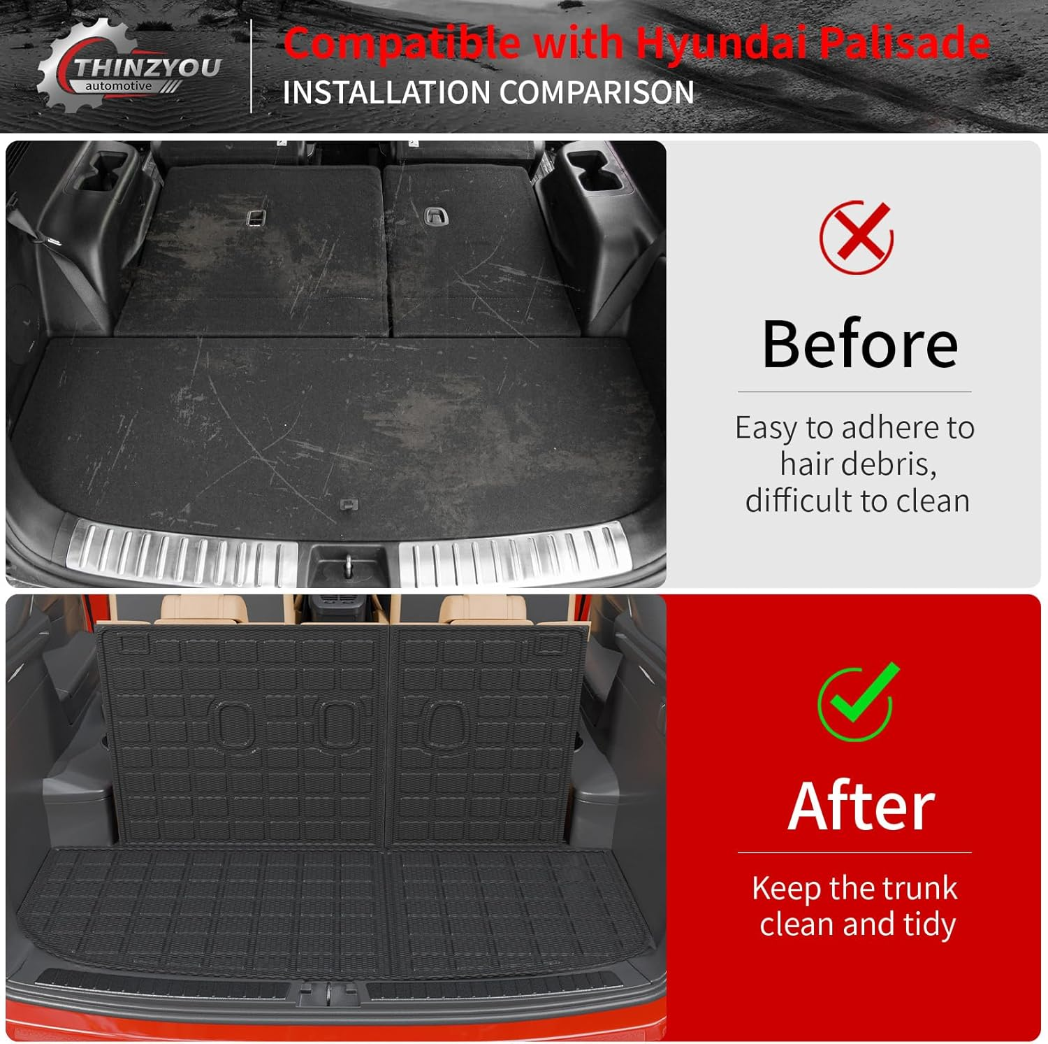 Floor Mats Compatible with 2020-2025 Hyundai Palisade Trunk Mat Cargo Liner TPE Back Seat Cover Protector 2024 Palisade 7 & 8 Seats Accessories (Trunk Mat with Backrest Mats+Floor Mats) image number 5