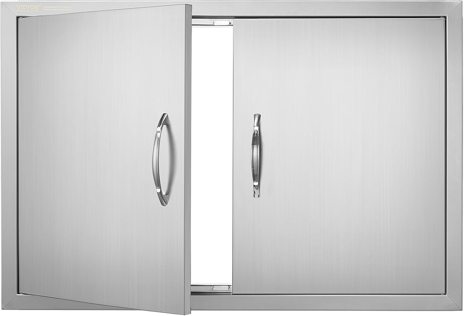 VEVOR BBQ Access Door, 838X558 Mm Double Outdoor Kitchen Door, Stainless Steel Flush Mount, Wall Vertical with Handles, for BBQ Island, Grilling Station, outside Cabinet image number 1