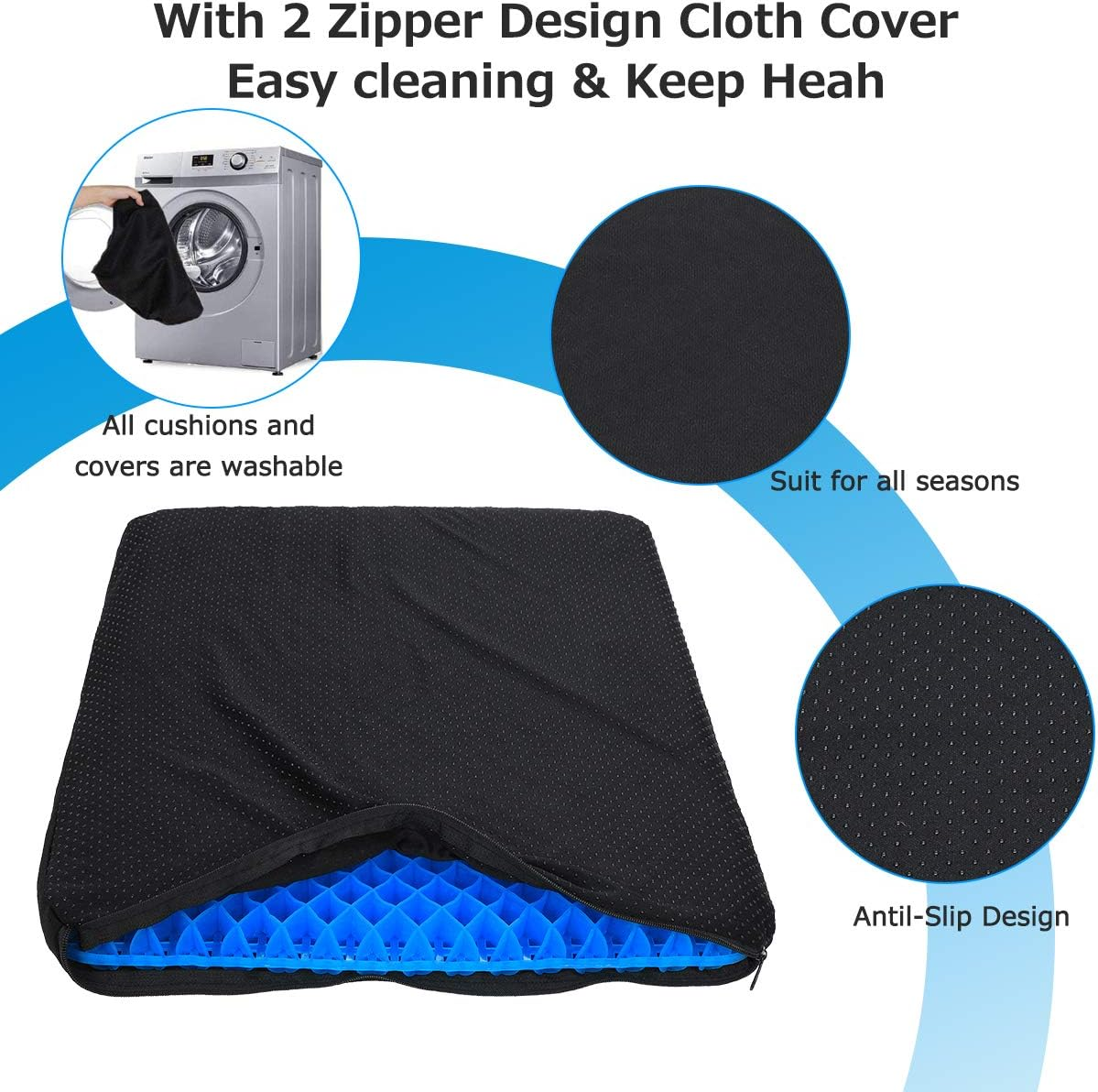 Seat Cushion Design Seat Cushion with Non-Slip Seat Cover for Relief Back Pain, Gel Cushion for Home Office Chair Wheelchair image number 6