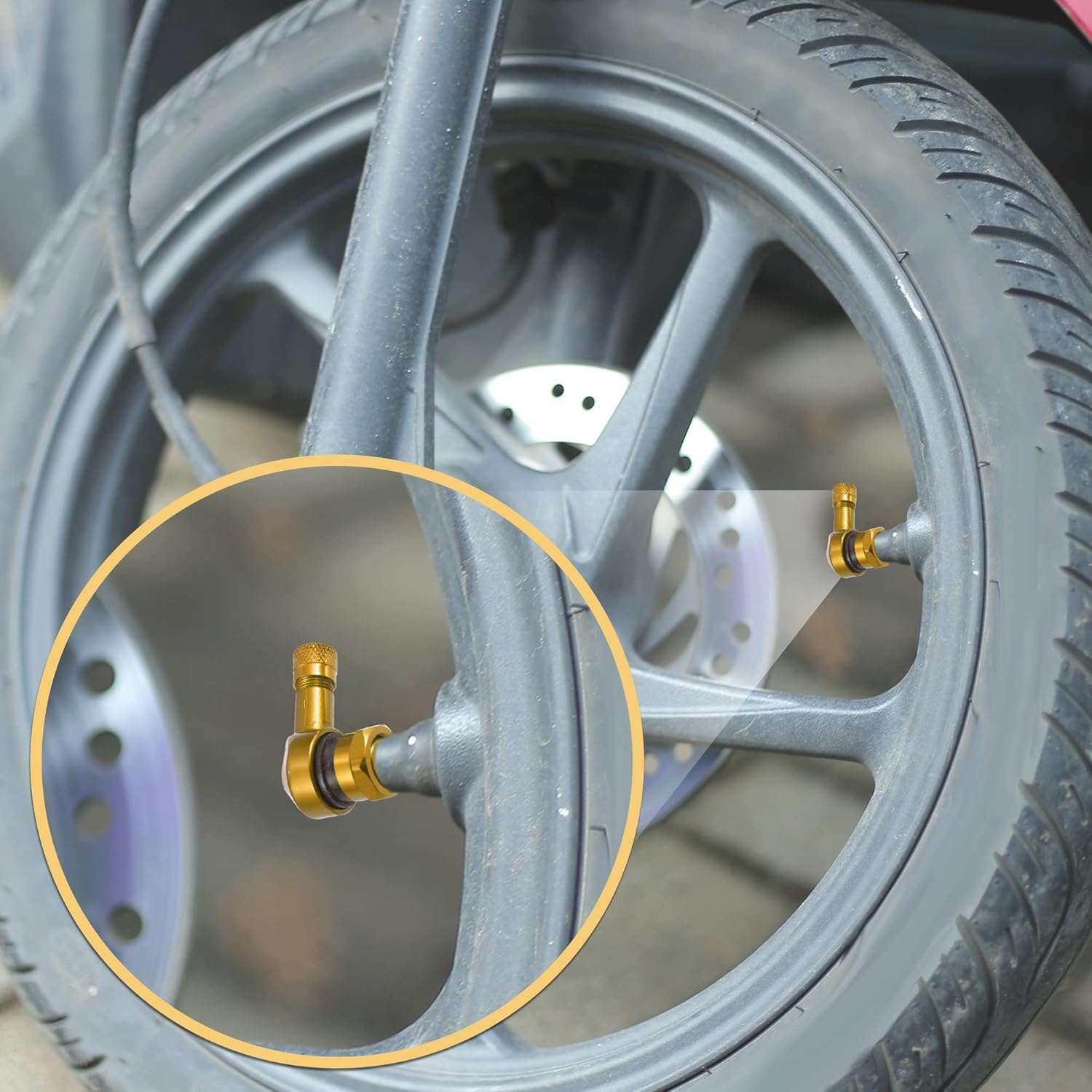X AUTOHAUX Pair Gold Tone Aluminum Alloy 90 Degree Universal Motorcycle Wheel Rim Vacuum Tire Valve Stems Caps 11.3Mm image number 1