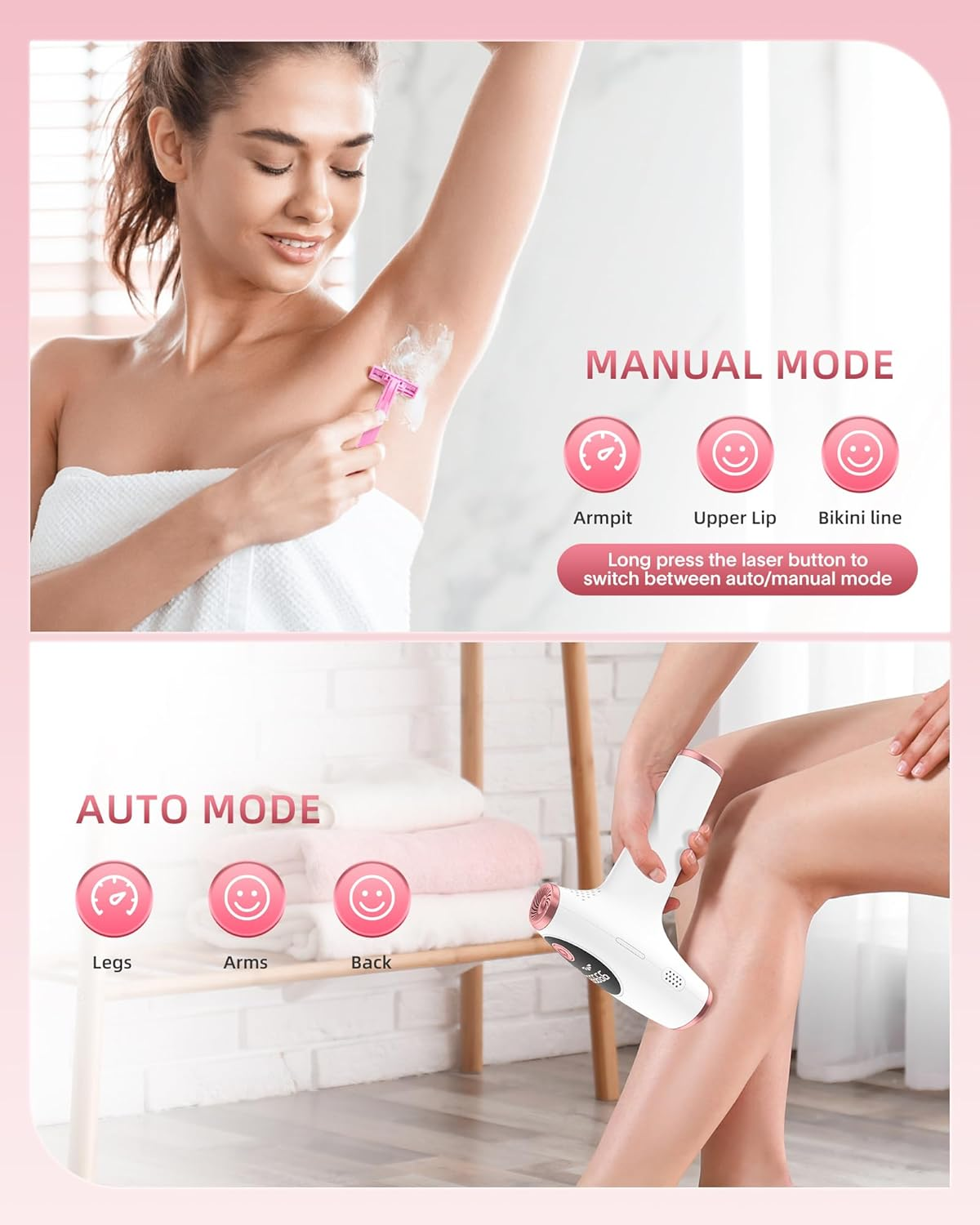 Hair Removal Device, IPL Hair Removal, Laser Hair Removal for Women and Men 999,999 Flashes Permanent for Facial Facial Legs Arms Bikini Line Whole Body Use At-Home(Model: TFDA06S-A) image number 6
