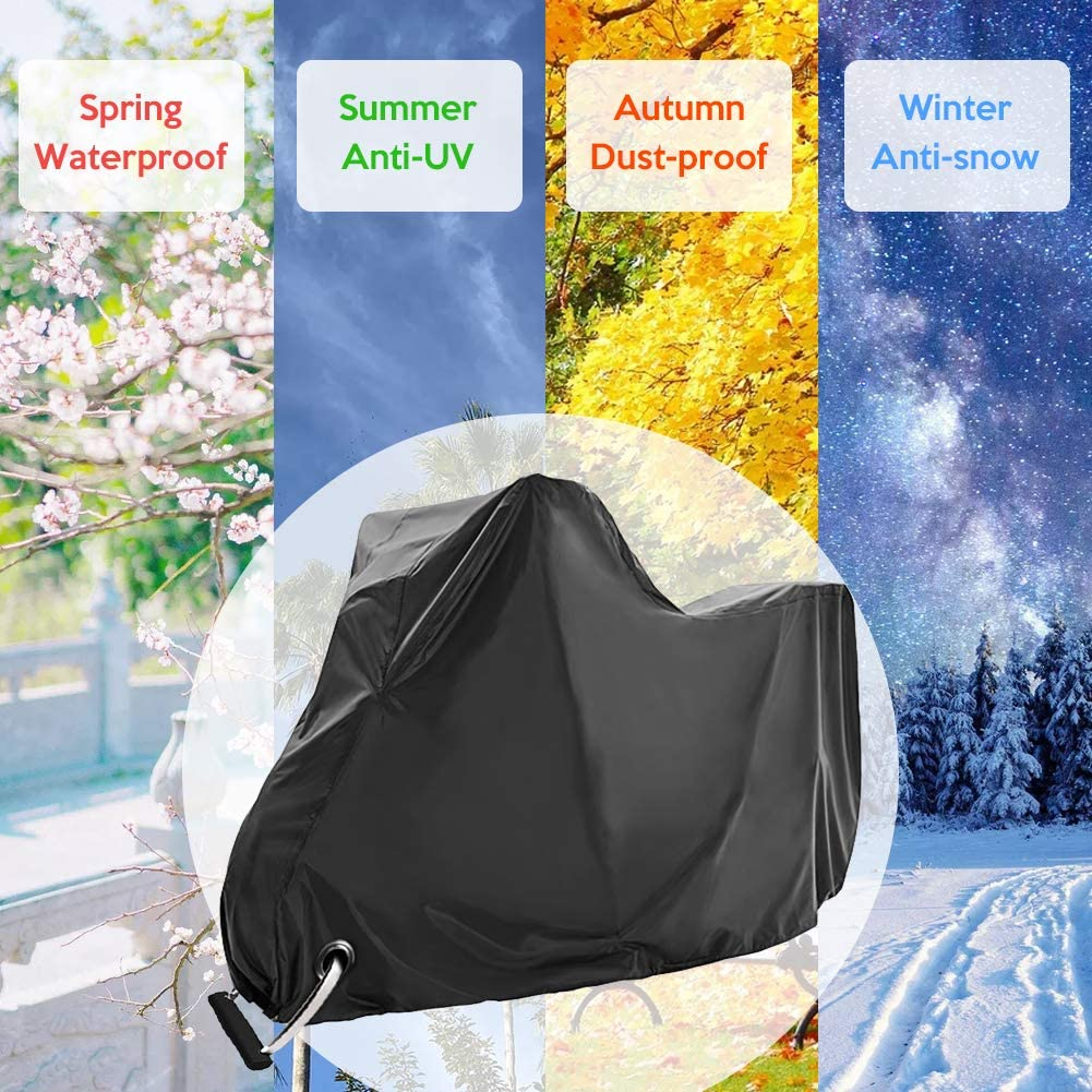 Valuehall Motorcycle Cover All Season Waterproof Outdoor Protection Motorcycle Cover with Lock-Holes and Storage Bag Fits up to 96/106/116 Inch for Motorcycles Snow Bikes Scooters Tour Bicycle V9A04