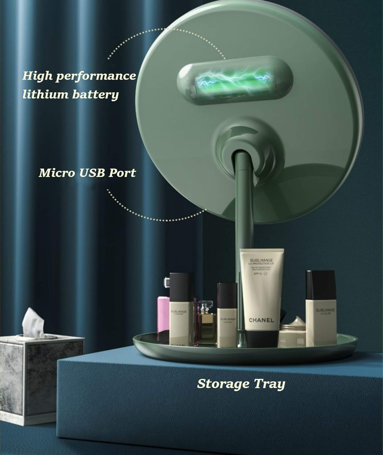 Mirror Makeup Mirror with 3 Light Modes - Led Mirror Makeup with Compact 5X Magnifying Mirror, Make up Mirror with Light, Light up Makeup Mirror, Rechargeable Lighted Makeup Mirror image number 2