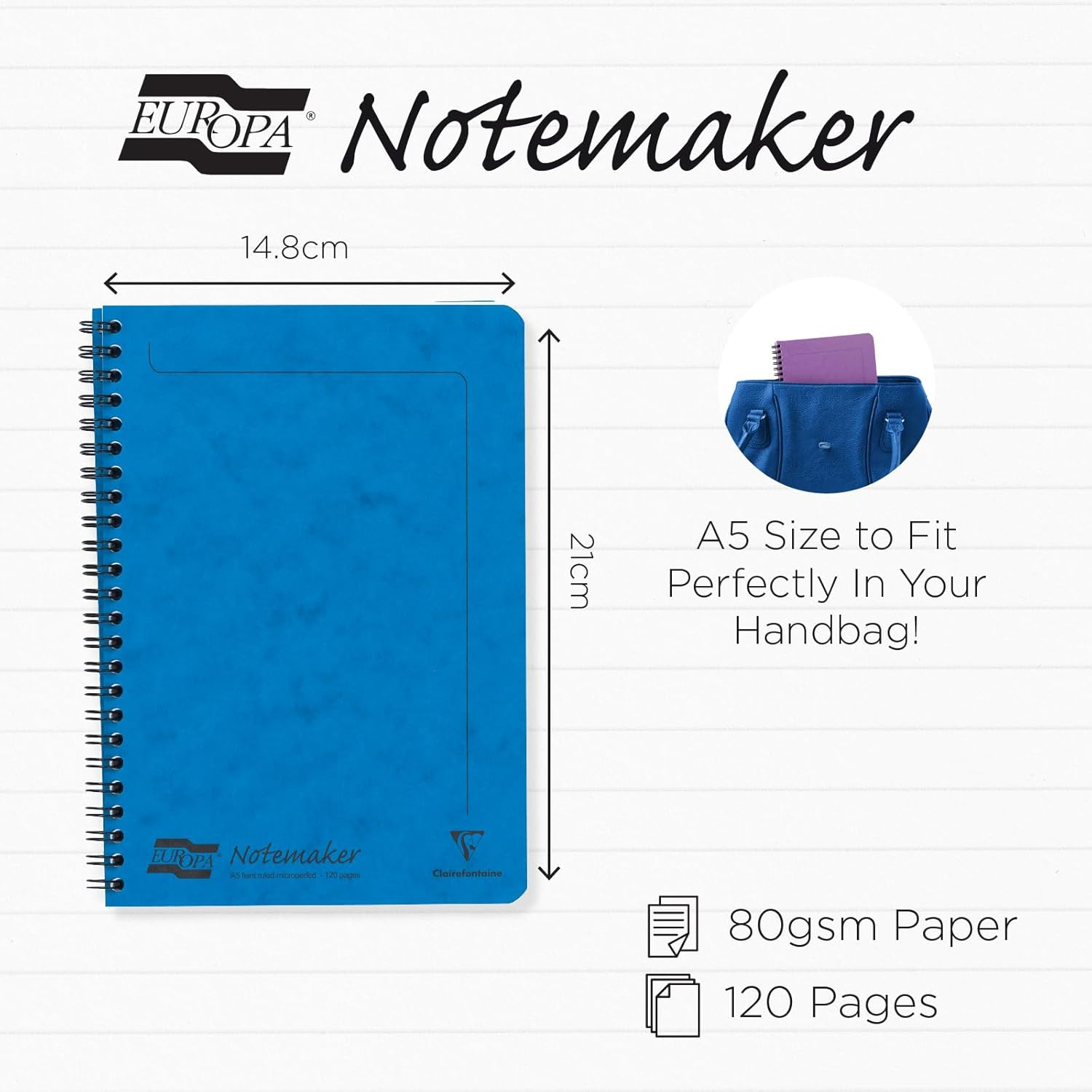 Clairefontaine 'Europa' Wirebound on Side Notemaker, A5, Lined, 120 Pages - Assorted a Colours (Pack of 10) image number 4