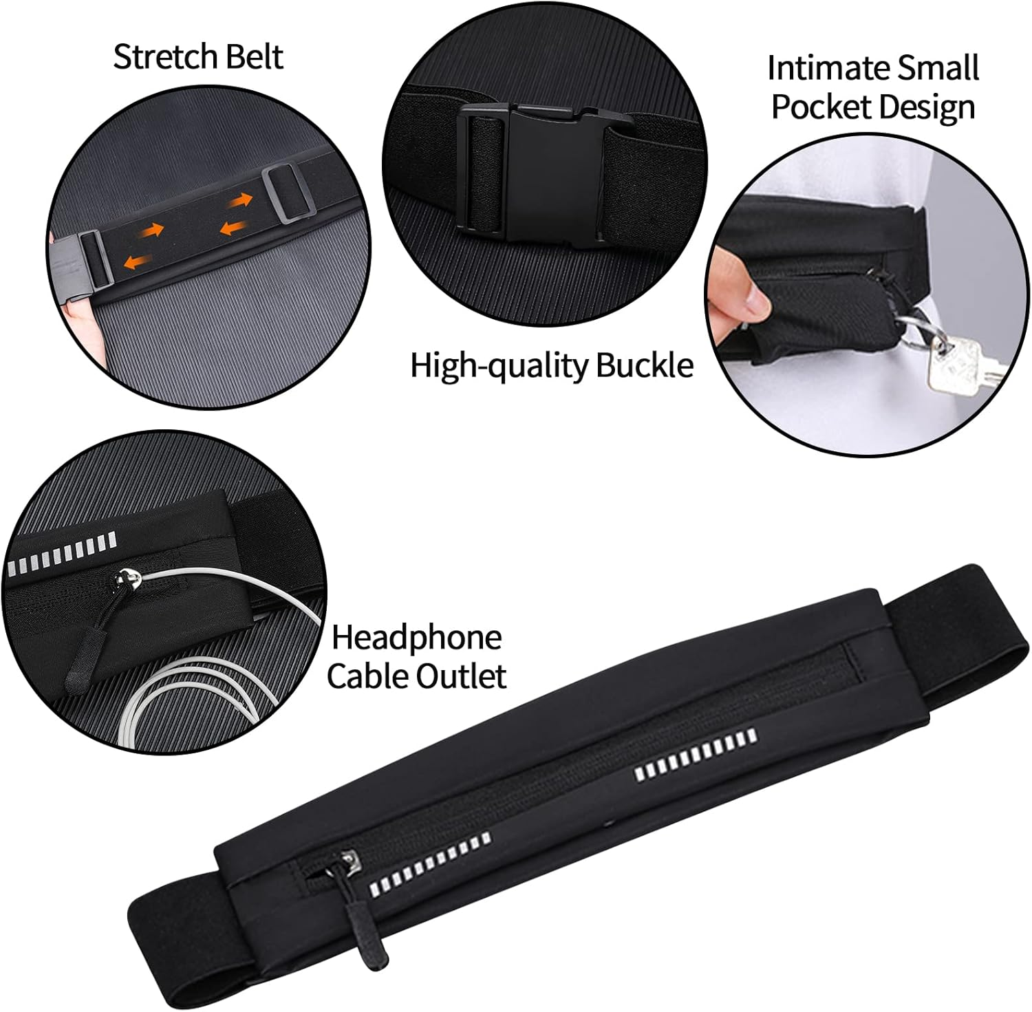 Slim Running Belt Fanny Pack, Exercise Waist Pack for Women and Men, Runners Fanny Pack Phone Holder, Waist Belt for Workout Jogging Hiking Cycling, Money Belt Running Gear Accessories (Black)