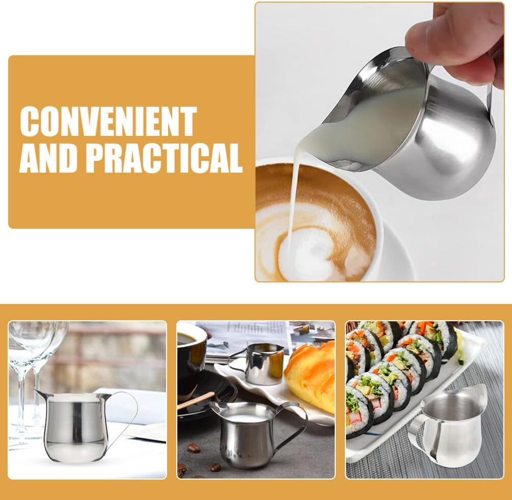 Amosfun 4Pcs Milk Frothing Pitcher 90Ml Coffee Creamer Pitcher Stainless Steel Espresso Pourer Metal Latte Cup Milk Steamer Jug Tea Serving Pot for Syrup Sauce image number 4