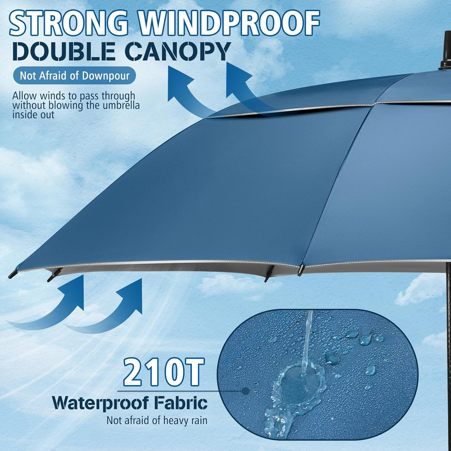 NINEMAX UV Golf Umbrella for Sun Protection 62/68 Inch, Large Sun Umbrella Windproof and Rainproof Strong UPF 50+, Reflective Golfing Brolly Double Canopy Heavy Duty for Men Women image number 6