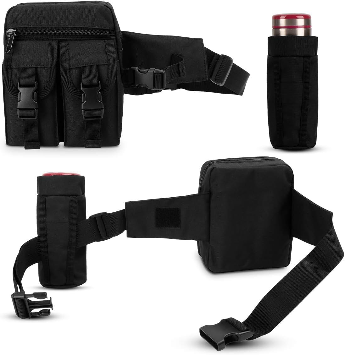 Tactical Waist Pack Pouch with Water Bottle Pocket Holder Water Resistance Running Belt Bag Adjustable Hip Belt for Hiking Running Climbing (Black, One Size（16 * 9 * 19Cm）) image number 6