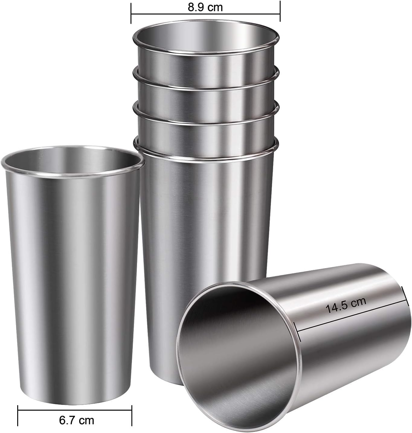 Ruisita 6 Pack 20 Oz Stainless Steel Cups Metal Shatterproof Stackable Pint Drinking Cups for Adults or Kids (20 Oz/600 Ml) image number 4