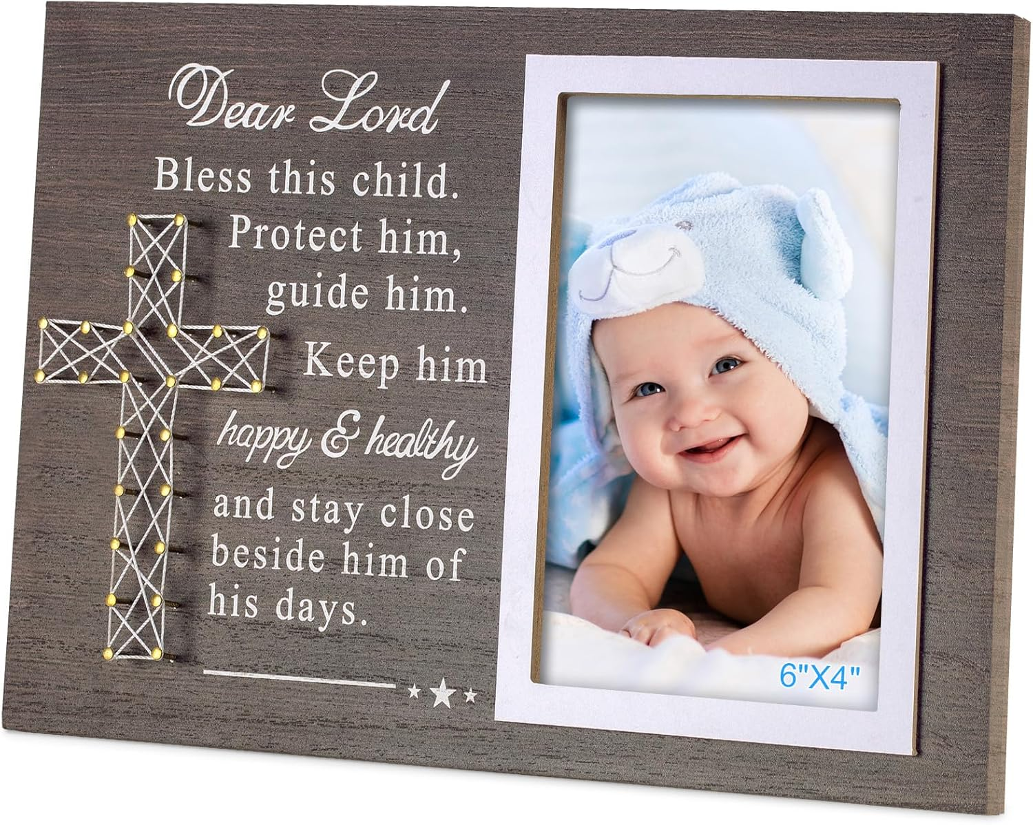 Yakucho Baptism Picture Frame for Boys and Girl - Blessing Card in Frame, Baby Boy Baptism Gift, 4X6 Inch Double Frame for Christening, Nursery Decor Keepsake (Baptism Gifts for Boys)
