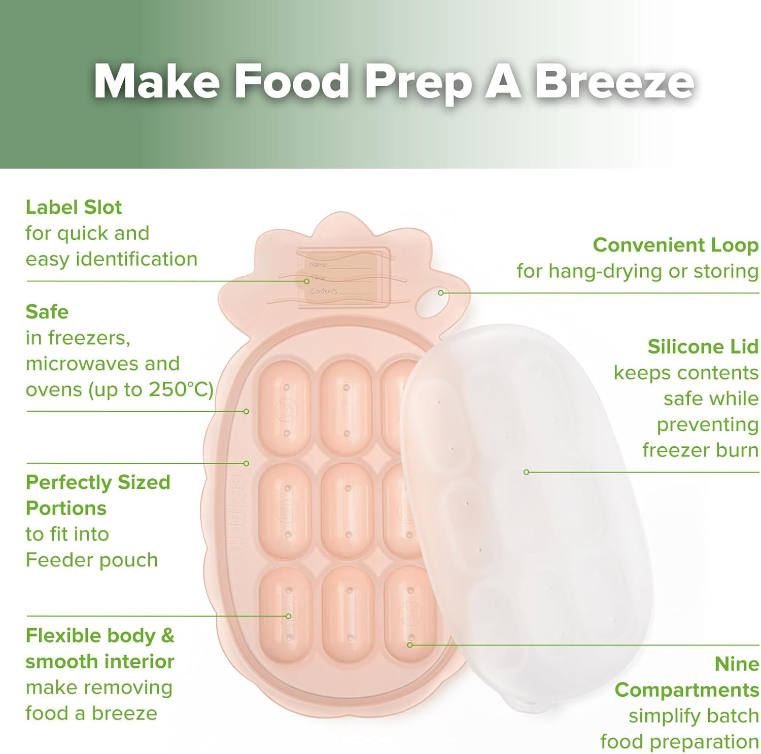 Haakaa Silicone Nibble Freezer Tray -Breastmilk Teething Popsicle Mold - Baby Fruit Food Feeder Teether Tray - Baby Food Maker - Ice Cube Tray - 4 Months+ Babies - BPA Free - Blush - Blush image number 3