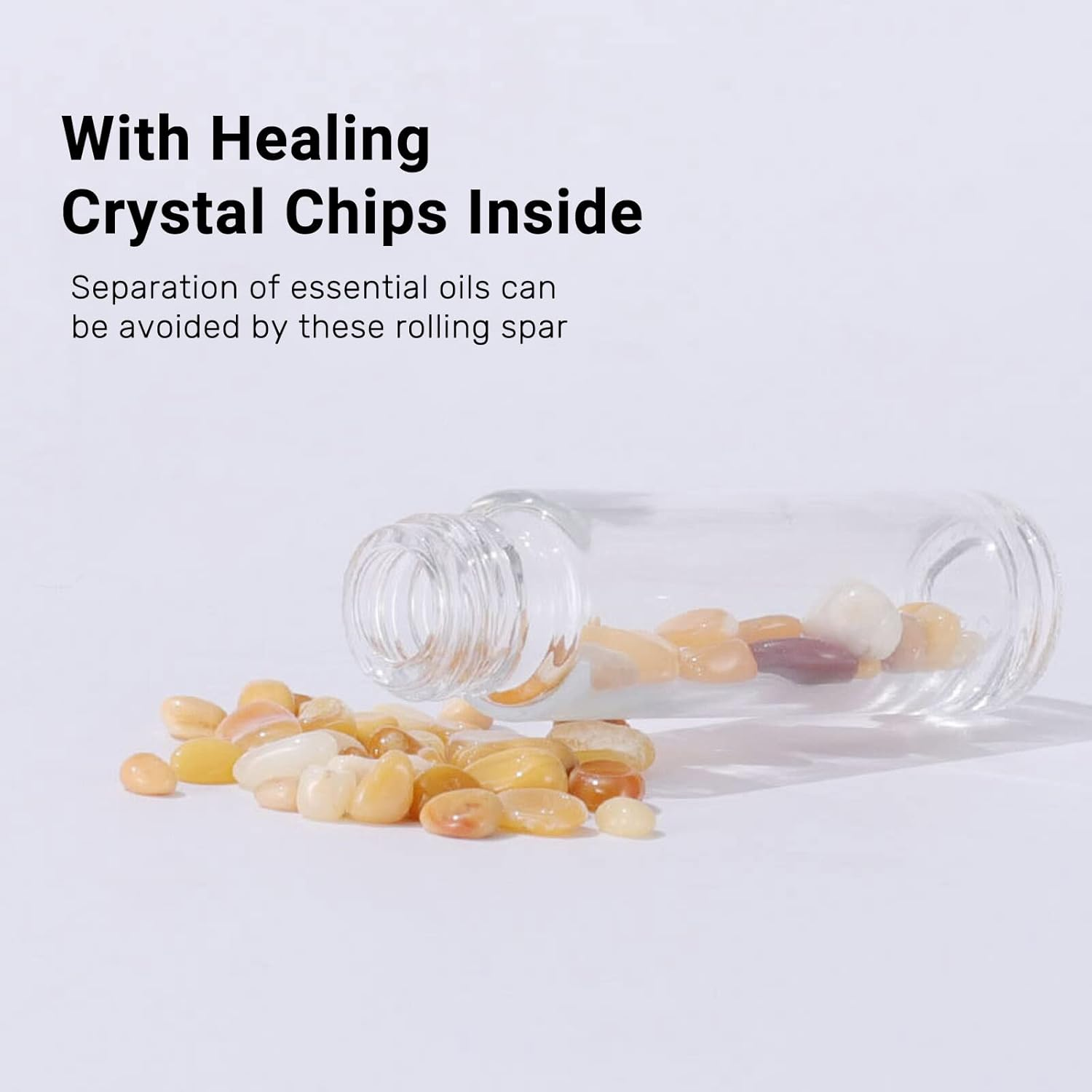 10Pcs Clear Essential Oil Bottles, 10Ml Natural Gemstones Essential Oil Bottles, Roller Ball Perfume Bottle with Crystal Stone Roller Balls and Healing Crystal Chips Inside - 009 image number 5