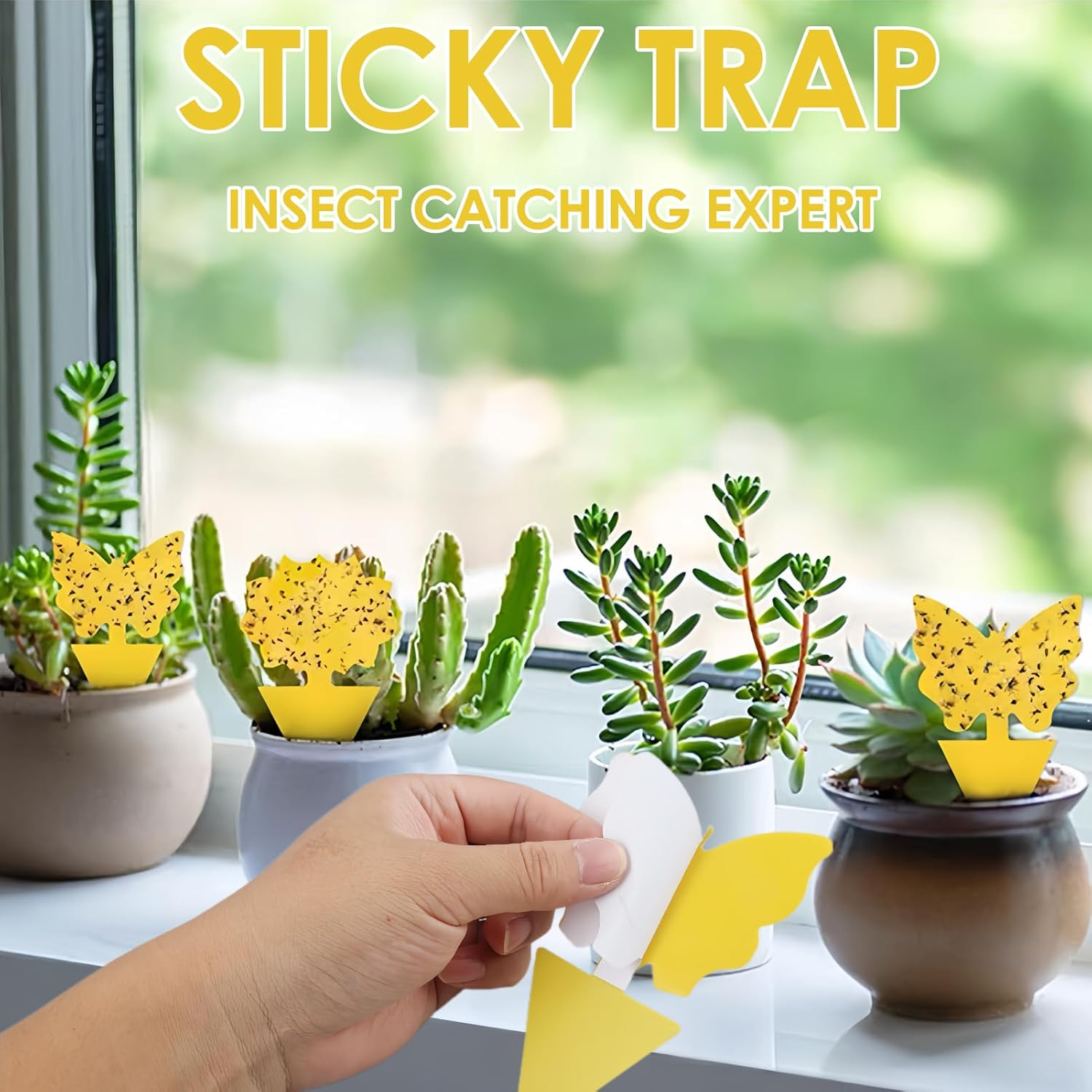 45 Pcs Fruit Fly Trap, Sticky Fruit Fly Fungus Gnat Traps, Double-Sided Yellow 9 Shapes Insect Catcher Fruit Fly Gnat Mosquito Pest Control Paper for Fungus Gnats Flying Bugs image number 3