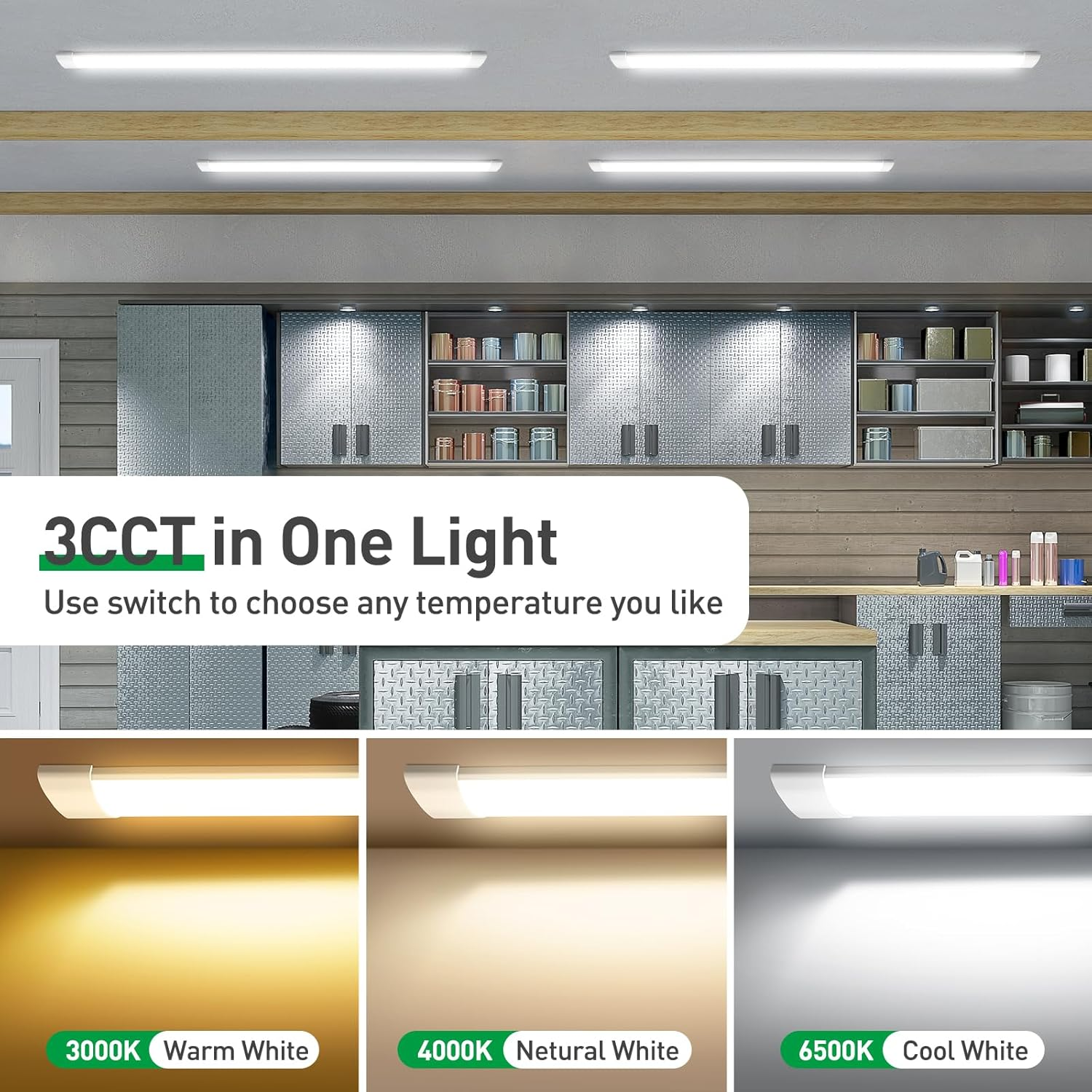 ALUSSO 10 Pack LED Batten Light 4FT 120Cm, Super Bright 40W 4800Lm Integrated Tube Light, 3000K/4500K/6500K Colors Changeable, Wall Ceiling Mounted Garage Lighting for Kitchen Basement Workshop Shed image number 5