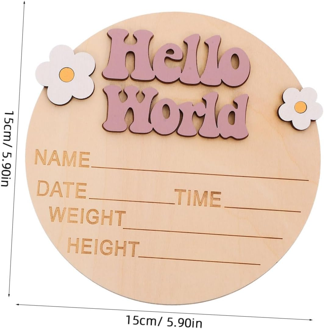 Ibasenice Wood Baby Name Sign and Newborn Announcement Sign for Nursery Rustic Baby Birth Announcement Cards Flower Decor for New Parents - Purple image number 4