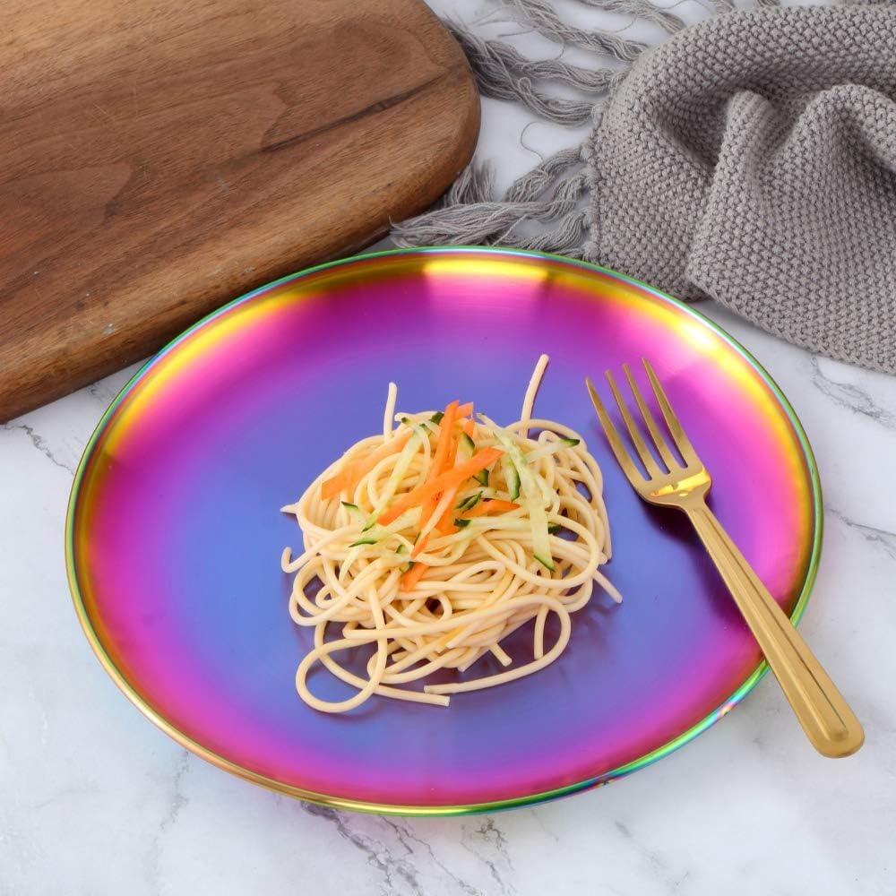 Stainless Steel Rainbow Plate Metal Plate 30 Cm Camping Serving Salad Plate Kid Tableware Set for 4 image number 6