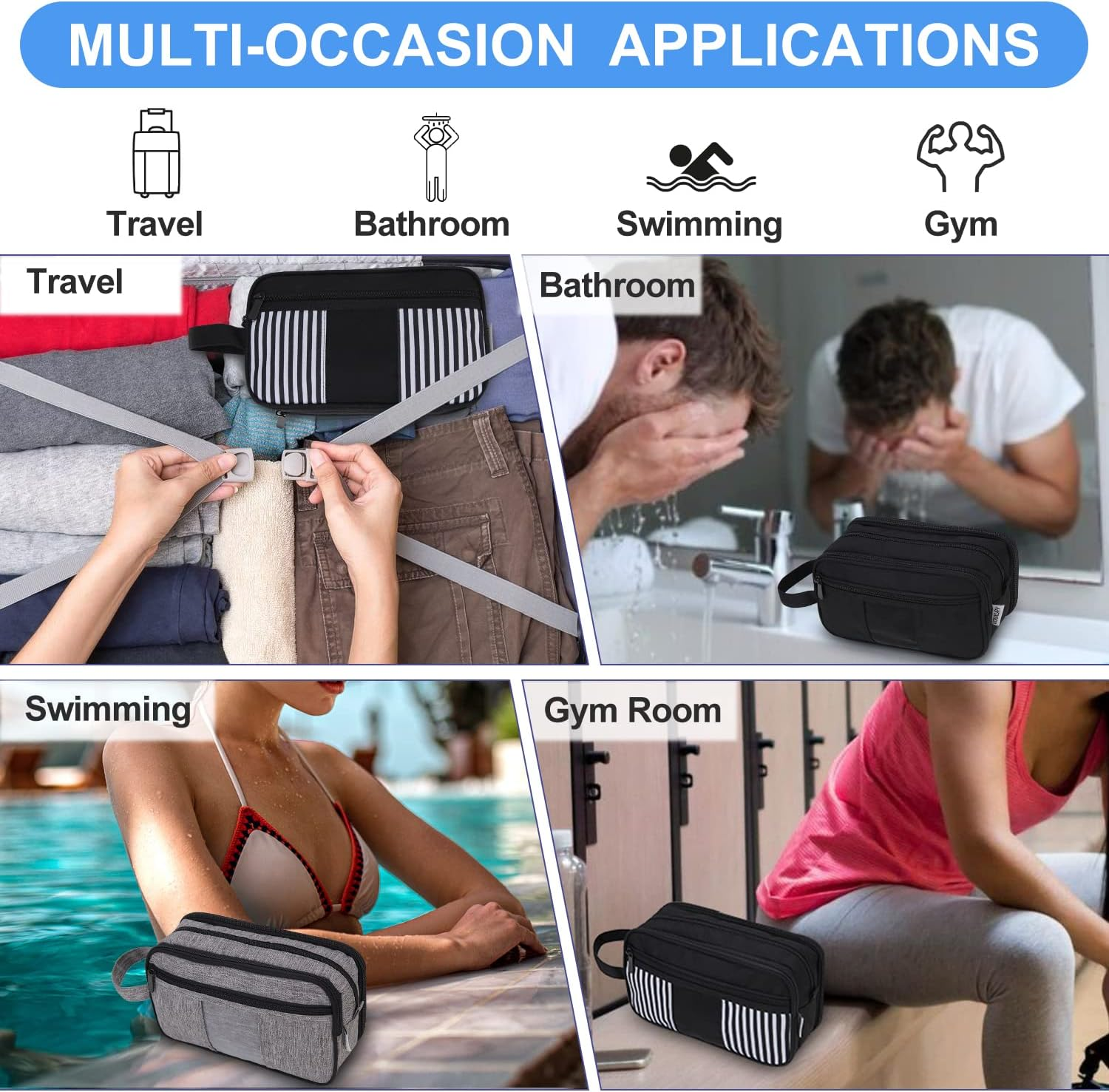 Toiletry Bag for Women, Travel Makeup Organizer with Hang Hook, Water-Resistant Shaving Bag for Men, VONXURY (Black) image number 3