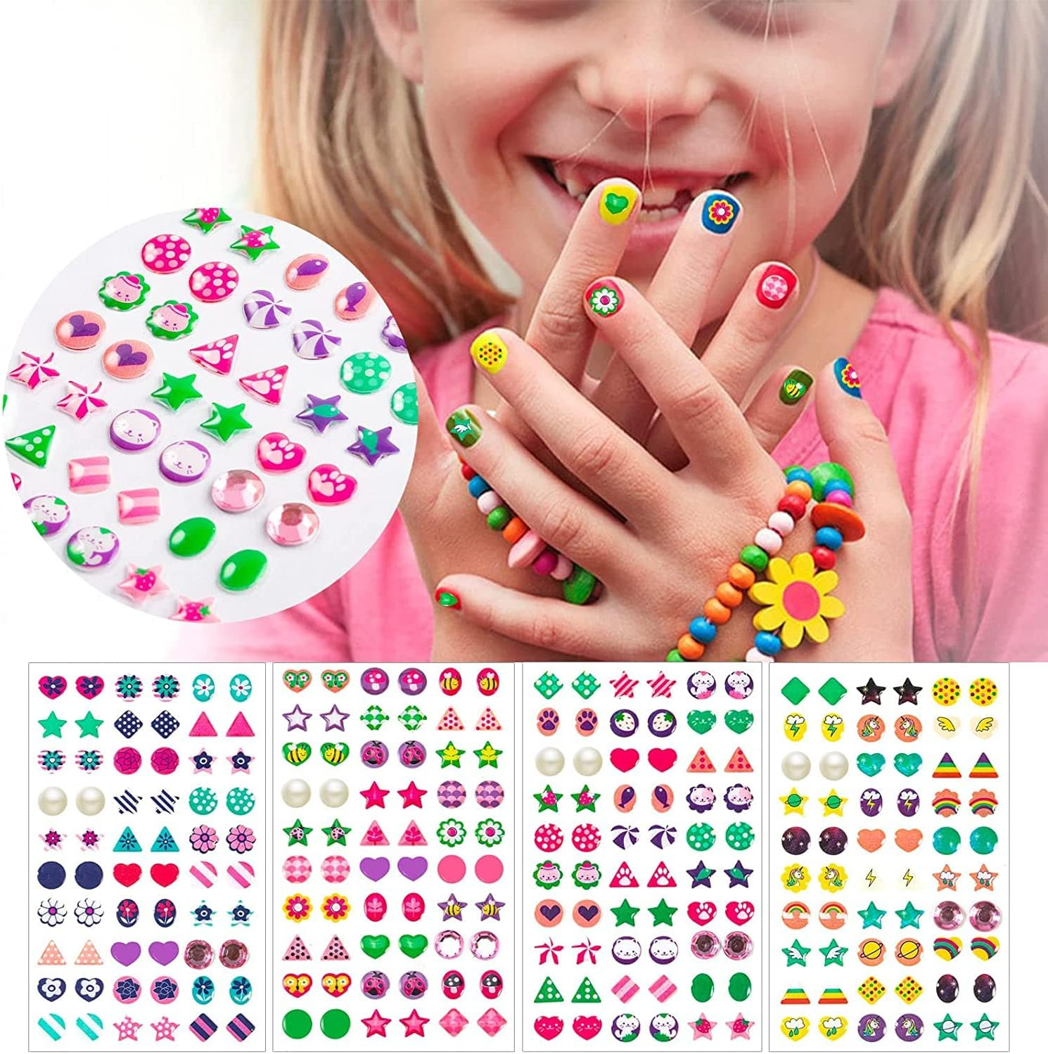 240PCS Sticker Earrings for Girls - 3D Gems Self-Adhesive Glitter Craft Crystal Stickers, Stick on Earrings for Toddlers image number 4