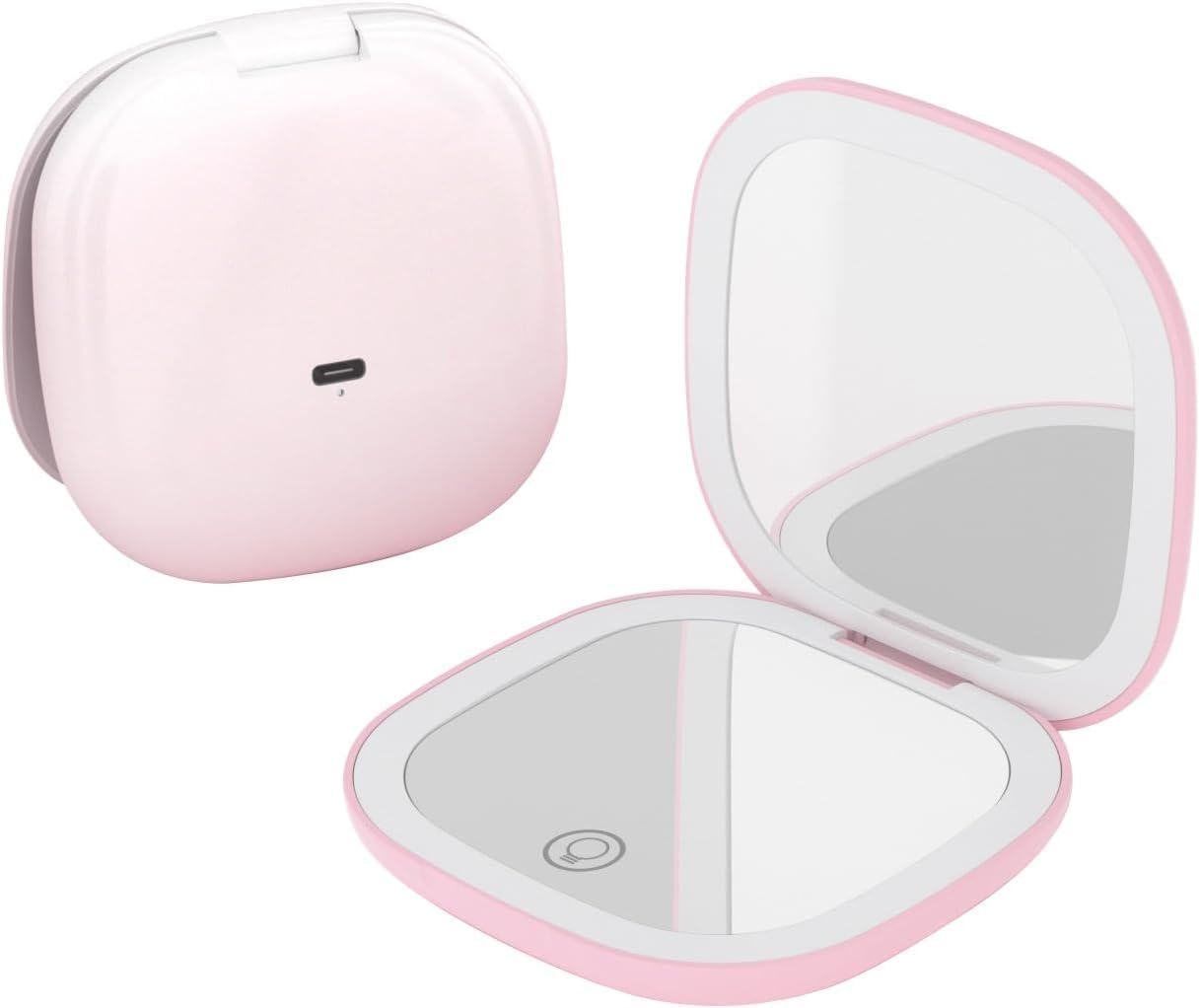 QUMOX 5X Magnifying Lighted Makeup Mirror &ndash; Compact Rechargeable Travel Mirror with LED Light, 3 Color Modes, Dimmable Touch, USB-C Portable Cosmetic Mirror (White)