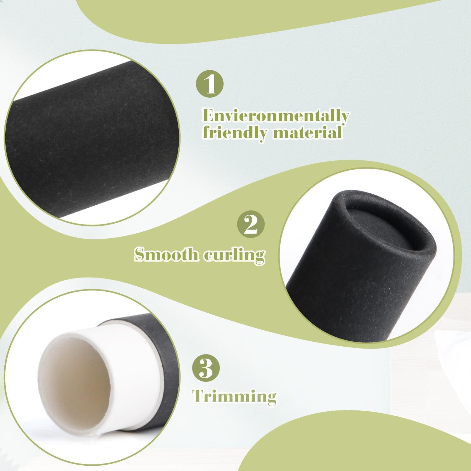 20Pcs 7G Paperboard Lip Balm Tubes Lipstick Containers round Refillable Kraft Containers for Solid Ointment Deodorant Sample Vial DIY Cosmetic Storage,Push-Up Style,Black image number 3