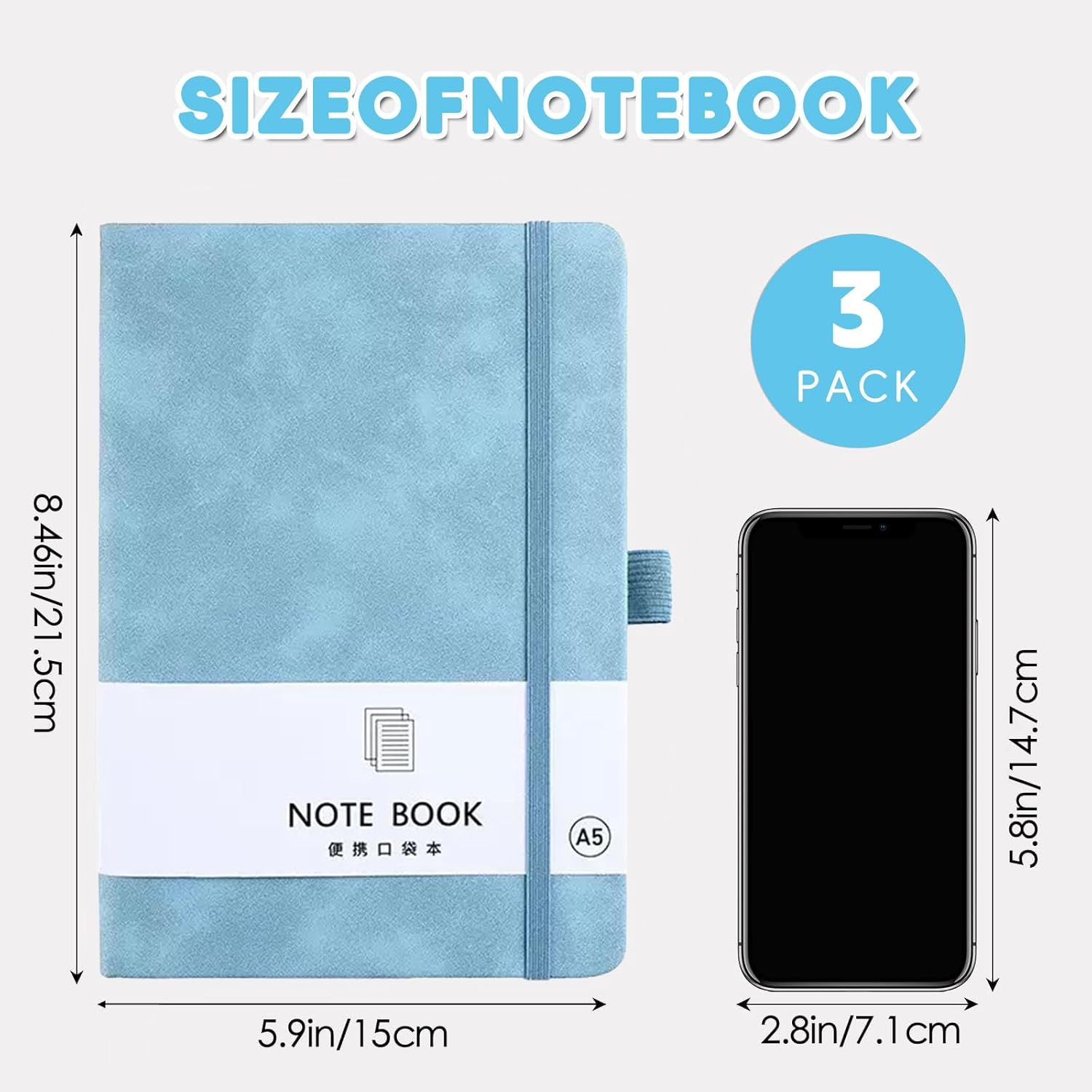 3 Pack Lined Journal Notebooks for Women & Men, A5 Thick Journals 200 Pages for Writing Ruled Notebook for Writing, School Note Taking, Business Work or Travel (Blue+Pink+Black) image number 1