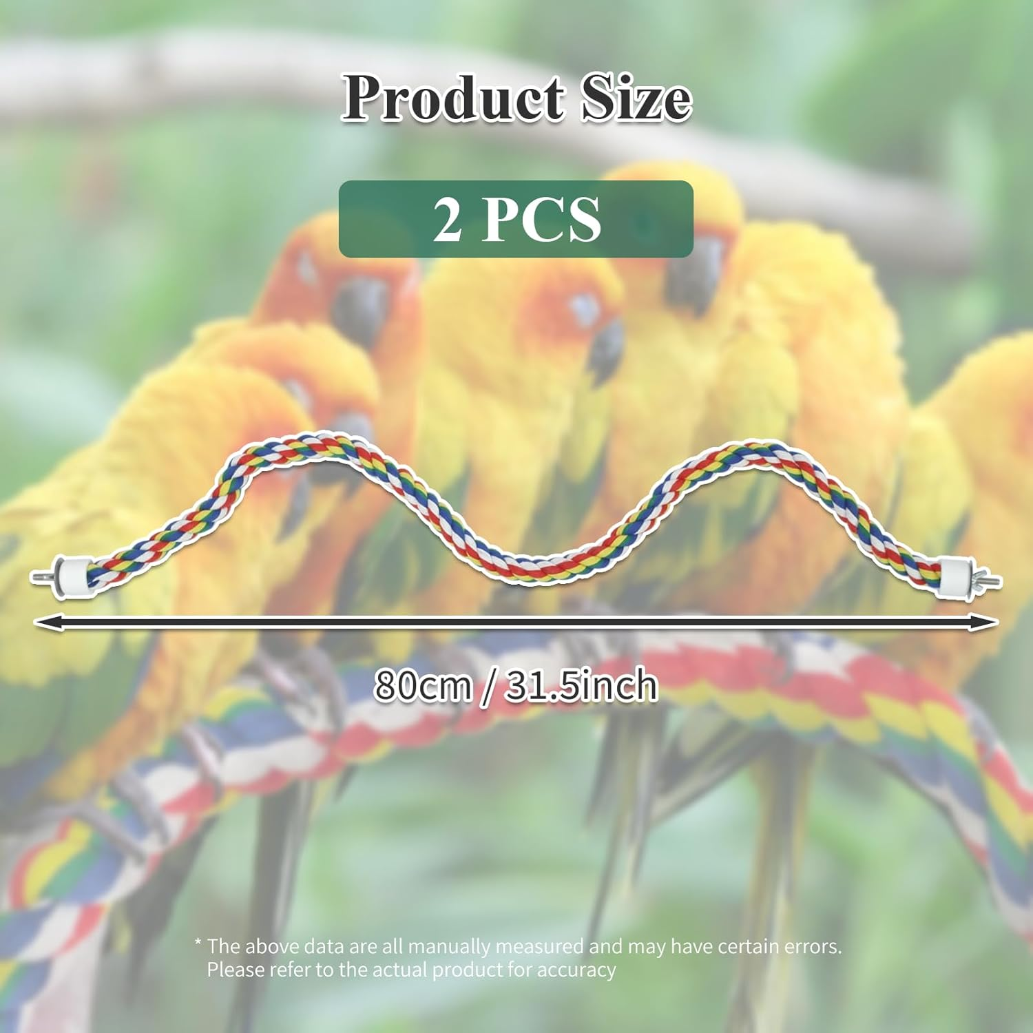 2Pcs Pet Bird Parrot Colorful Cotton, Spiral Cotton Rope Bird Perch, Bird Parrots Toys, Birdcage Swing Toys for Parrot/Parakeet/Cockatiel Bungee Toys 80Cm image number 5