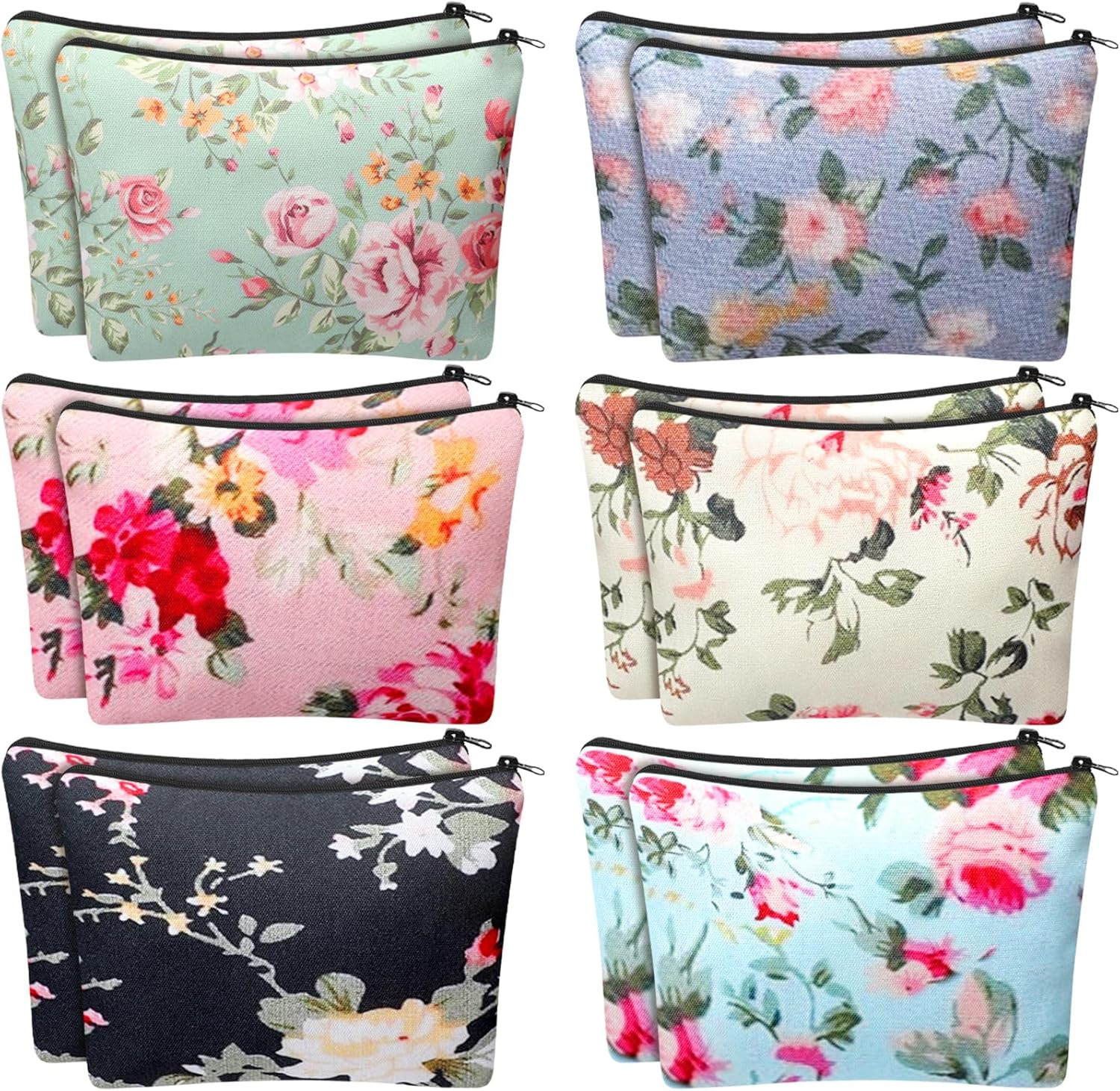 Sanwuta 12 Pcs Vintage Floral Makeup Bags Flower Canvas Zipper Cosmetic Bags Christmas Gifts for Women Reusable Travel Purse for Housekeeping Medical Assistant Organizer Storage Supplies Party Favors image number 3