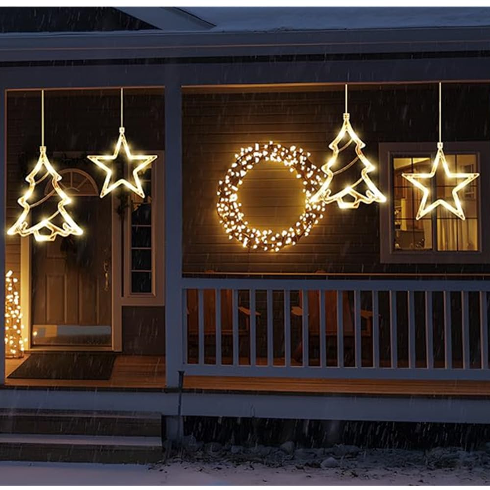 TRIXES Light up Star and Christmas Tree - 2PC Festive Wall Hanging Decor - Battery Powered image number 1