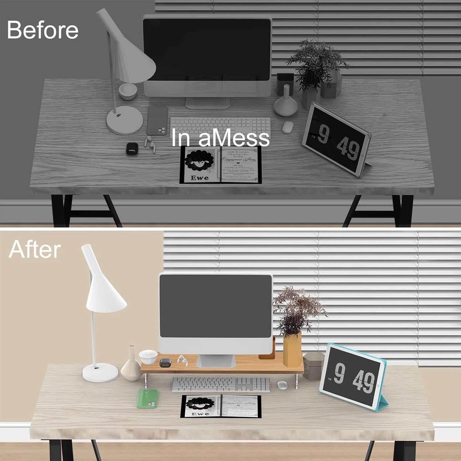 Monitor Stand Riser,Wood & Acrylic Computer Monitor Stand,Desk Organizer Accessories,Multifunctional Desktop Organizer Stand for Laptop, PC, Computer, Printer(Maple) image number 2