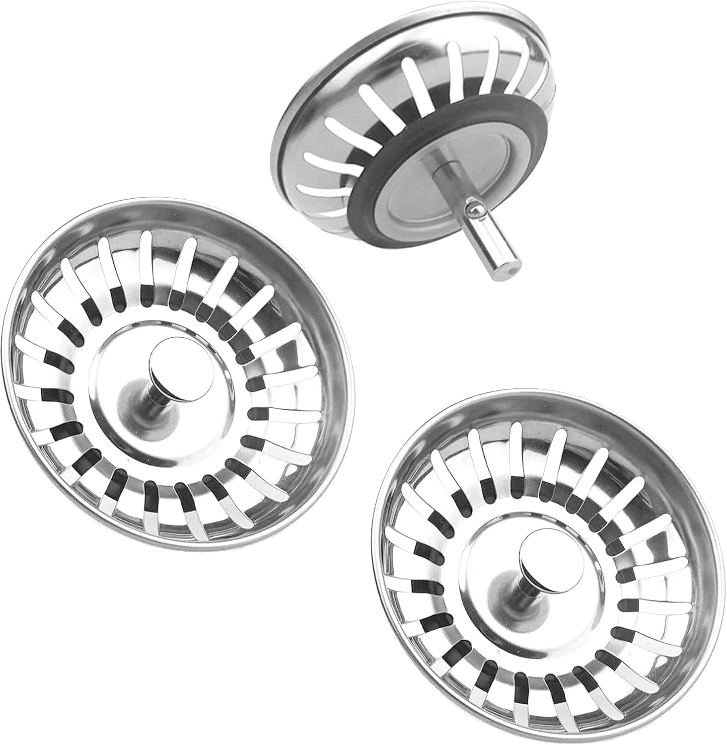 JZS Kitchen Sink Strainer and Stopper Combo Replacement, Fits Standard Drain, Kitchen Drain, Bathroom Drain, Stainless Steel Basket with Rubber Stopper Bottom,3 Pack image number 4