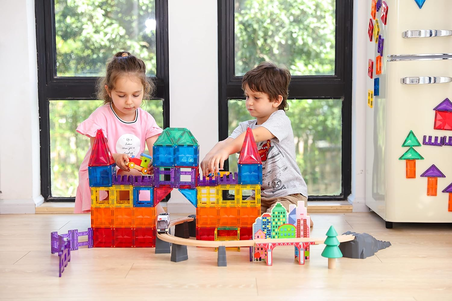 110PCS Premium Magnetic Tiles | STEM AUTHENTICATED | Magnetic Blocks | Magnetic Toys | Magnetic Building Blocks|Toddler Boys Girls 3-10 Year Old | Idea Books & Storage Bag image number 5