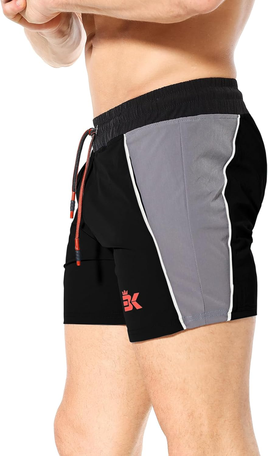 BROKIG Men'S Gym Sport Shorts, Lightweight Workout Fitness Running Shorts 5" Quick Dry Exercise Bodybuilding Shorts Zip Pocket