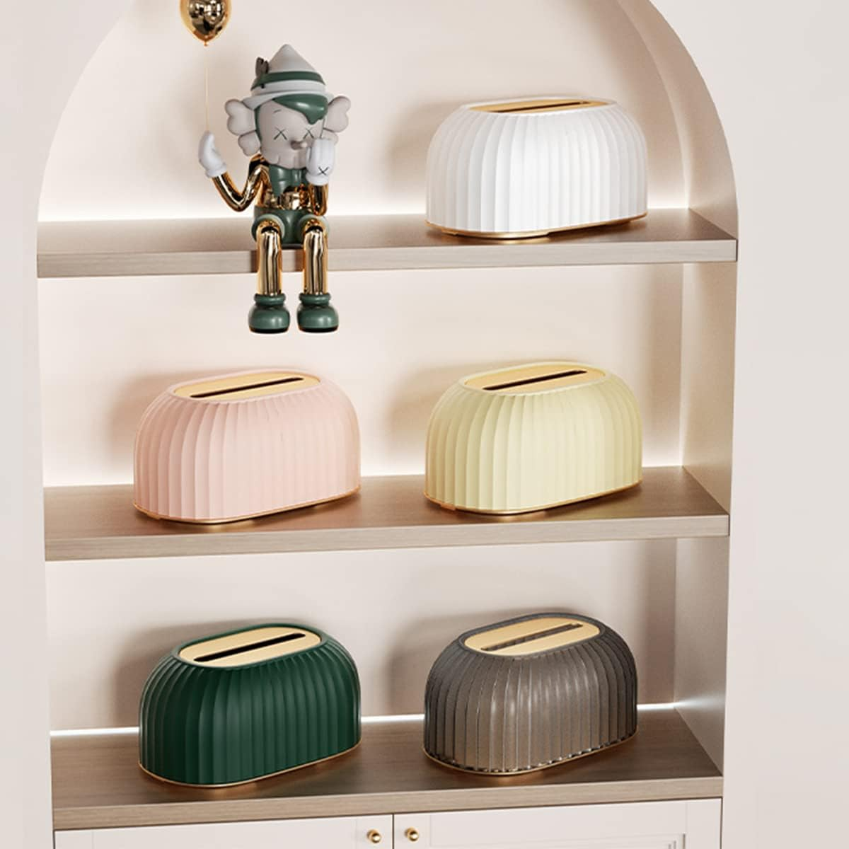 Rectangular Tissue Box Lid for Disposable Tissues, Tissue Box Holder with Bottom Spring, for Storage on Bathroom Cabinets, Countertops, Bedroom Dressers,Green 22.2X10.7X13.5 Cm image number 6