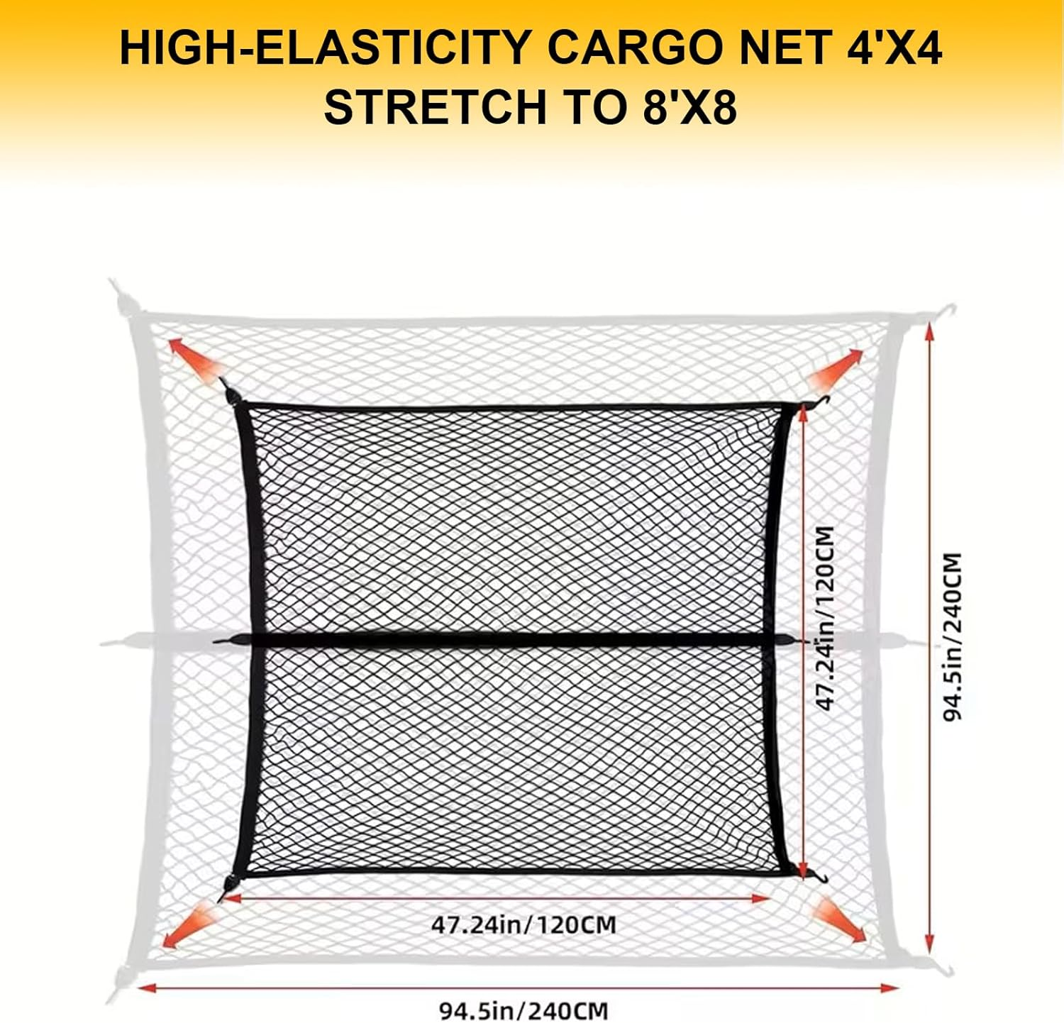 Heavy Duty Truck Bed Cargo Net 4'X4' Expandable to 8'X8', Elastic Bungee Net for Ute, Pickup & SUV, Durable Storage Net for Trailer & Car Boot, Easy Fit for Work, Travel & Outdoor Use image number 1