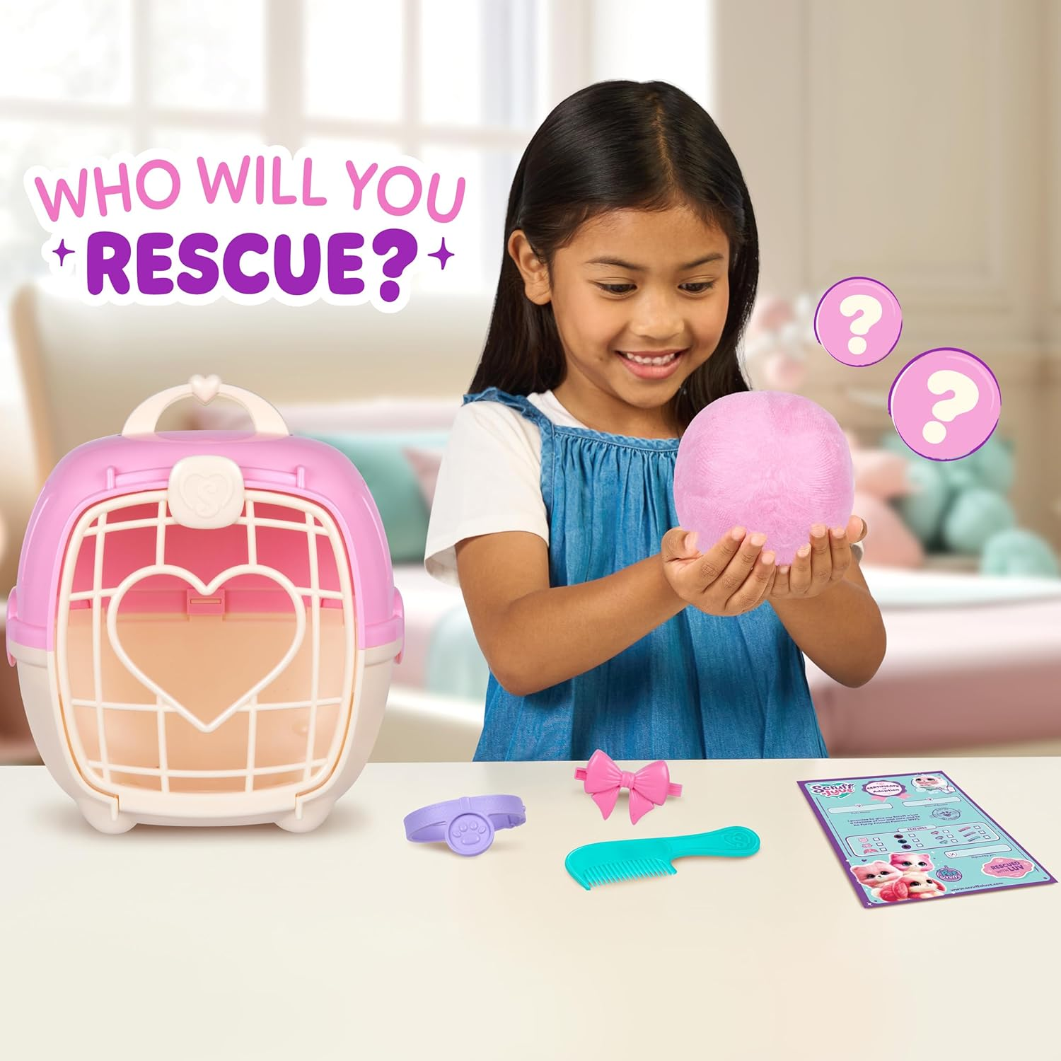 Scruffaluvs Pet Scruffs Pink Mystery Plush Toy, 19Cm (7.5") Tall - Wash to Reveal 1 of 3 Rescue Pets: Puppy, Bunny, or Kitty - Includes 22Cm (8.7") Deluxe Pet Carrier. Styles May Vary.