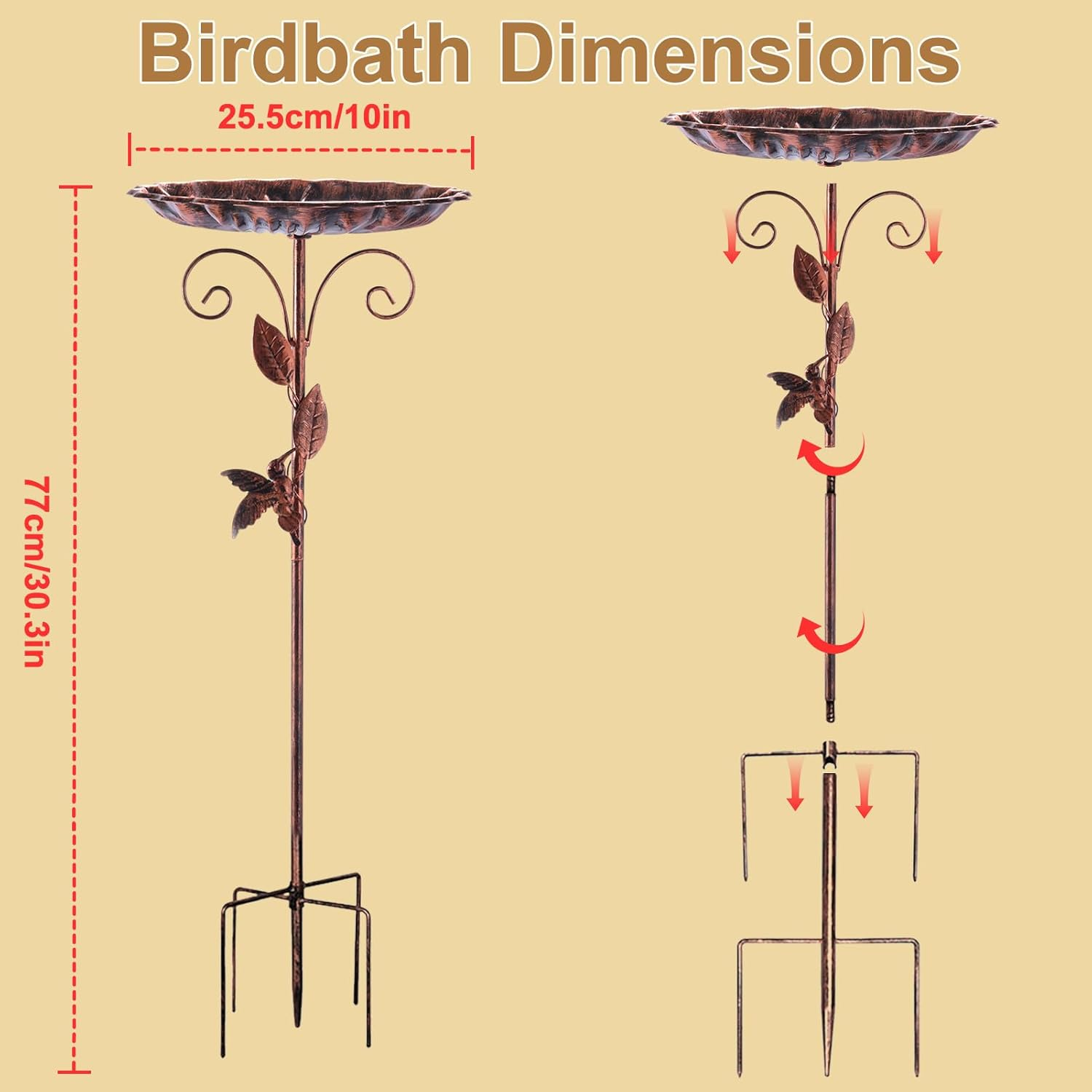 Restorgan Bird Bath for the Garden, Standing Bird Bath, 35 Inches Metal Vintage Freestanding Bird Bath with Sturdy 5-Prong Base, Large Bird Bath, Frost-Proof, Winterproof, Antique Bronze image number 1