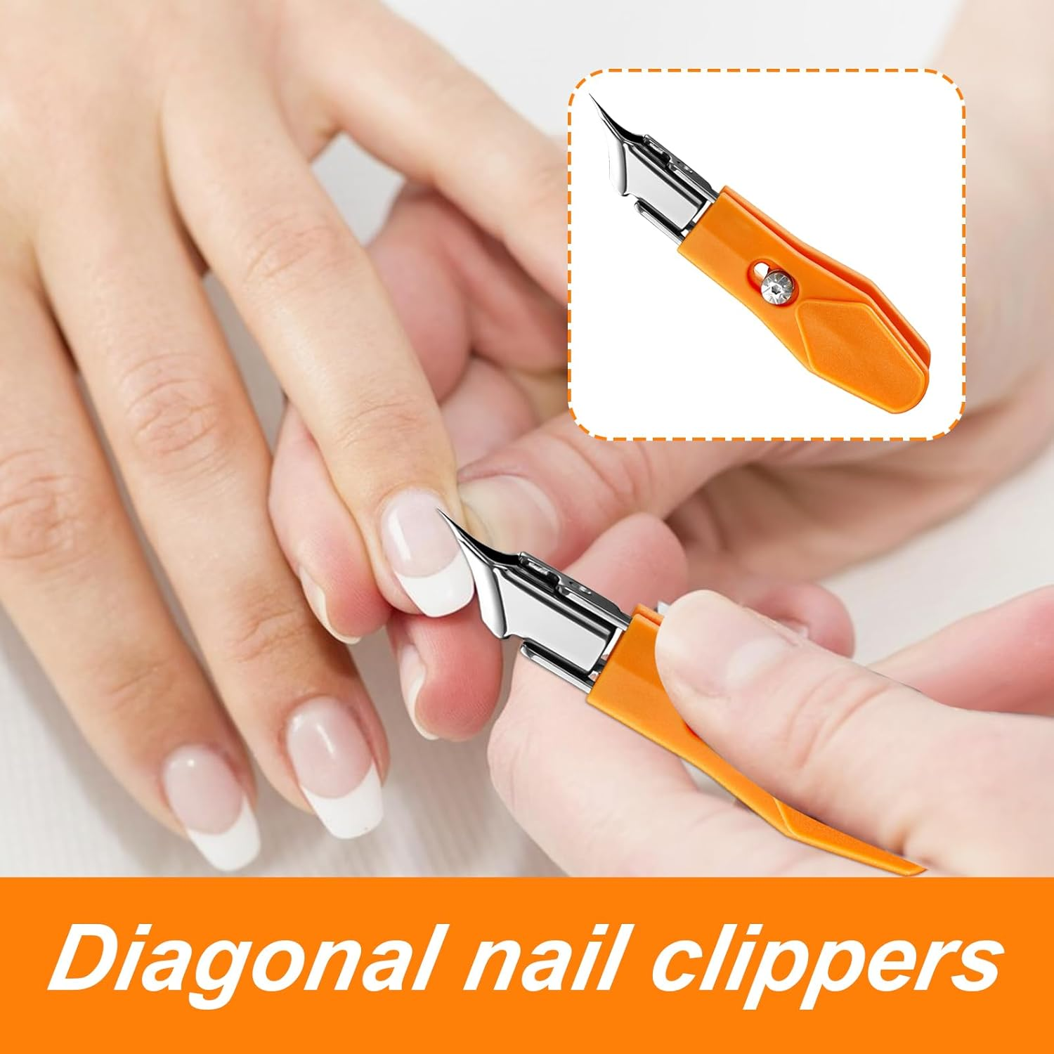 Slanted Nail Clippers,Home Fingernail Cutter - Precision Nail Clippers with Anti-Slip Grip for Salon Manicure Pedicure Home Travel Tool Women Seniors Kids - Orange image number 6