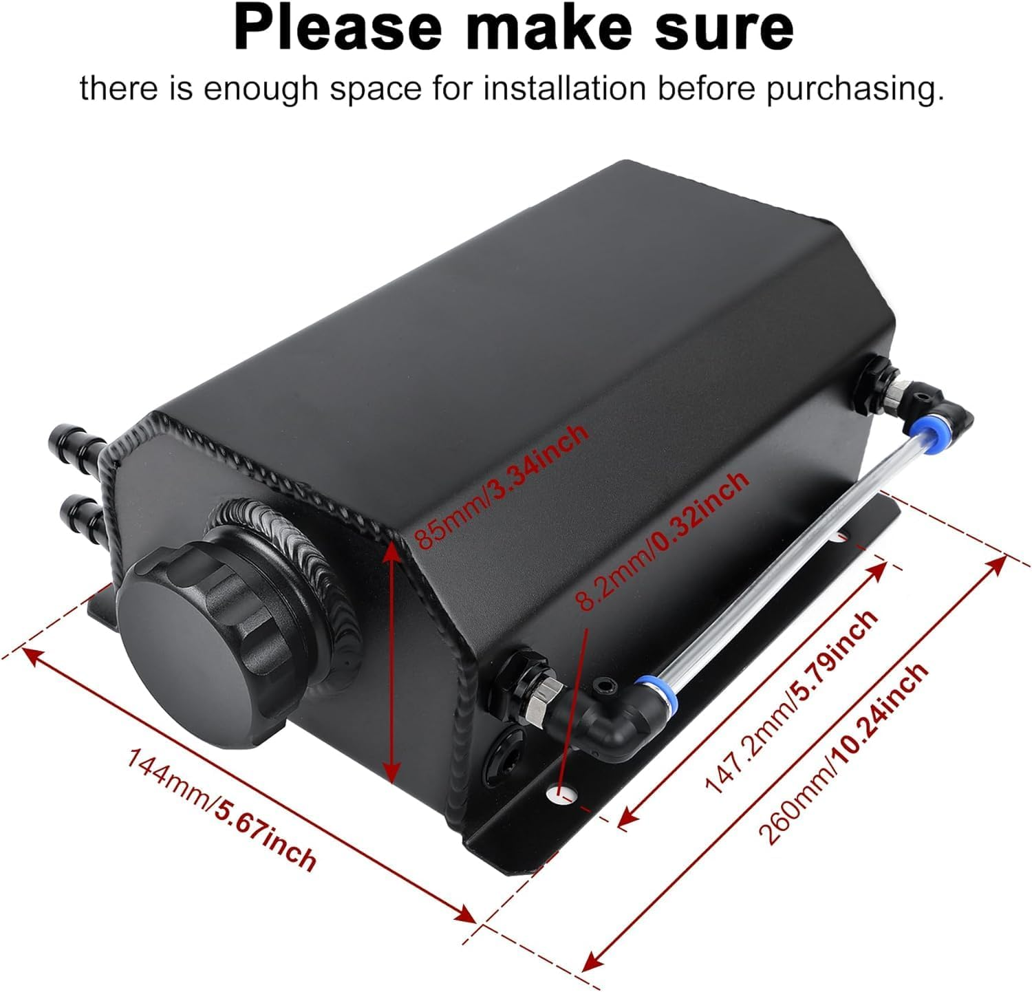 Racing Universal 2L Alloy Engine Oil Fuel Gas Catch Can Breather Tank Bottle Coolant Radiator Overflow Tank (Blcak) image number 3