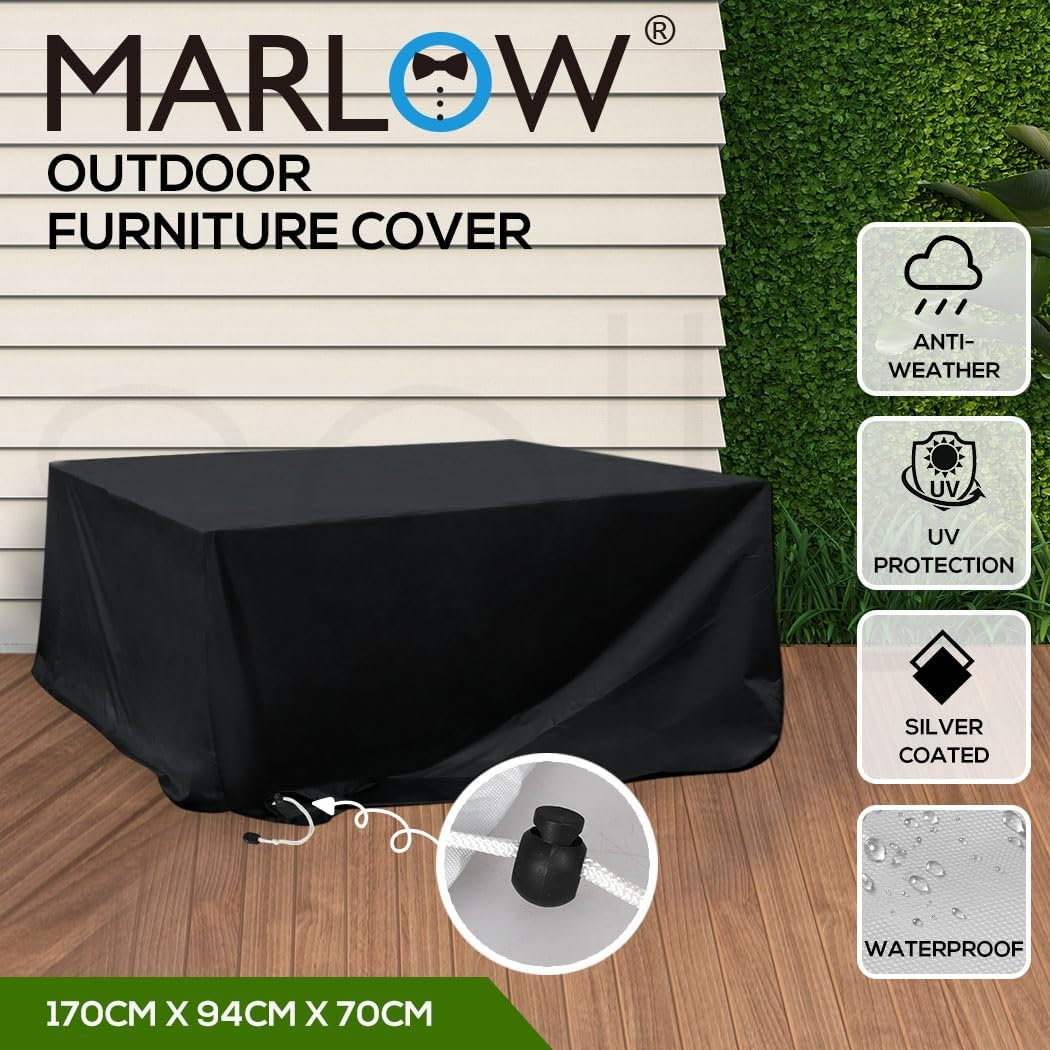 Marlow Outdoor Furniture Cover, Patio Covers Waterproof Garden, 210D Oxford Fabric Table Chair Set Sofa Lounge Cover Rain UV Protector 170Cm X 94Cm X 70Cm Silver image number 2