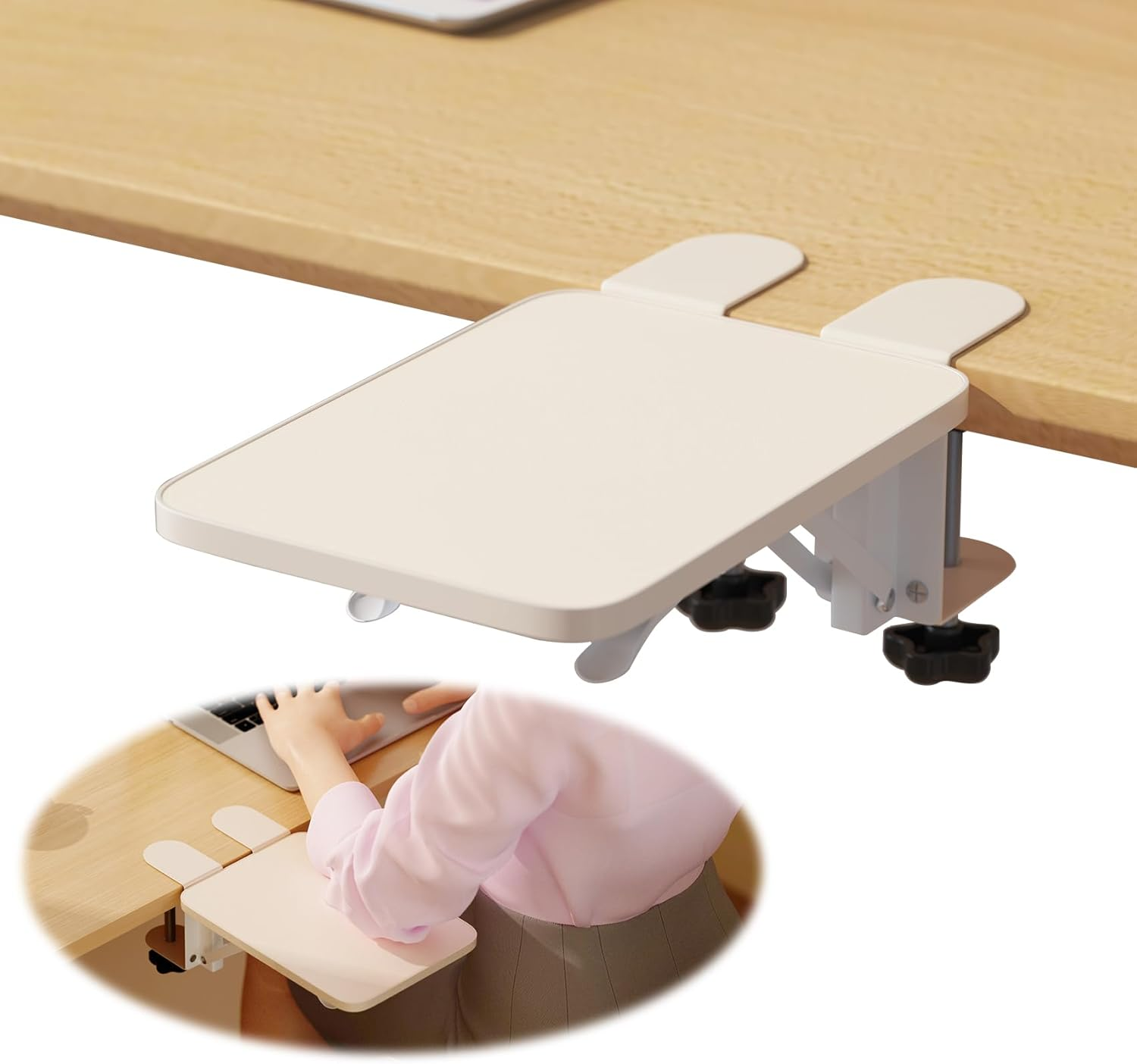 WYJREES Computer Arm Rest for Desk,Ergonomics Desk Extender Tray,9.84"X7.88" Clamp on Arm Wrist Rest Shelf,90&deg; Foldable Elbow Arm Support,Suitable for Office Desks-Black