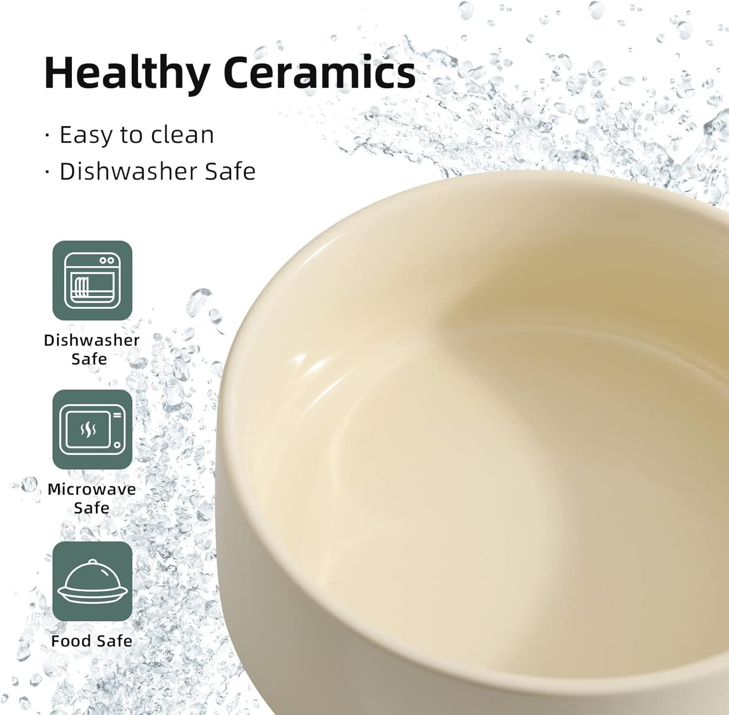 Havniva Ceramic Elevated Cat Food and Water Bowl, Kitty Bowl, Raised Cat Dish, Cat Feeder (2 X Cream White + Stand) image number 4