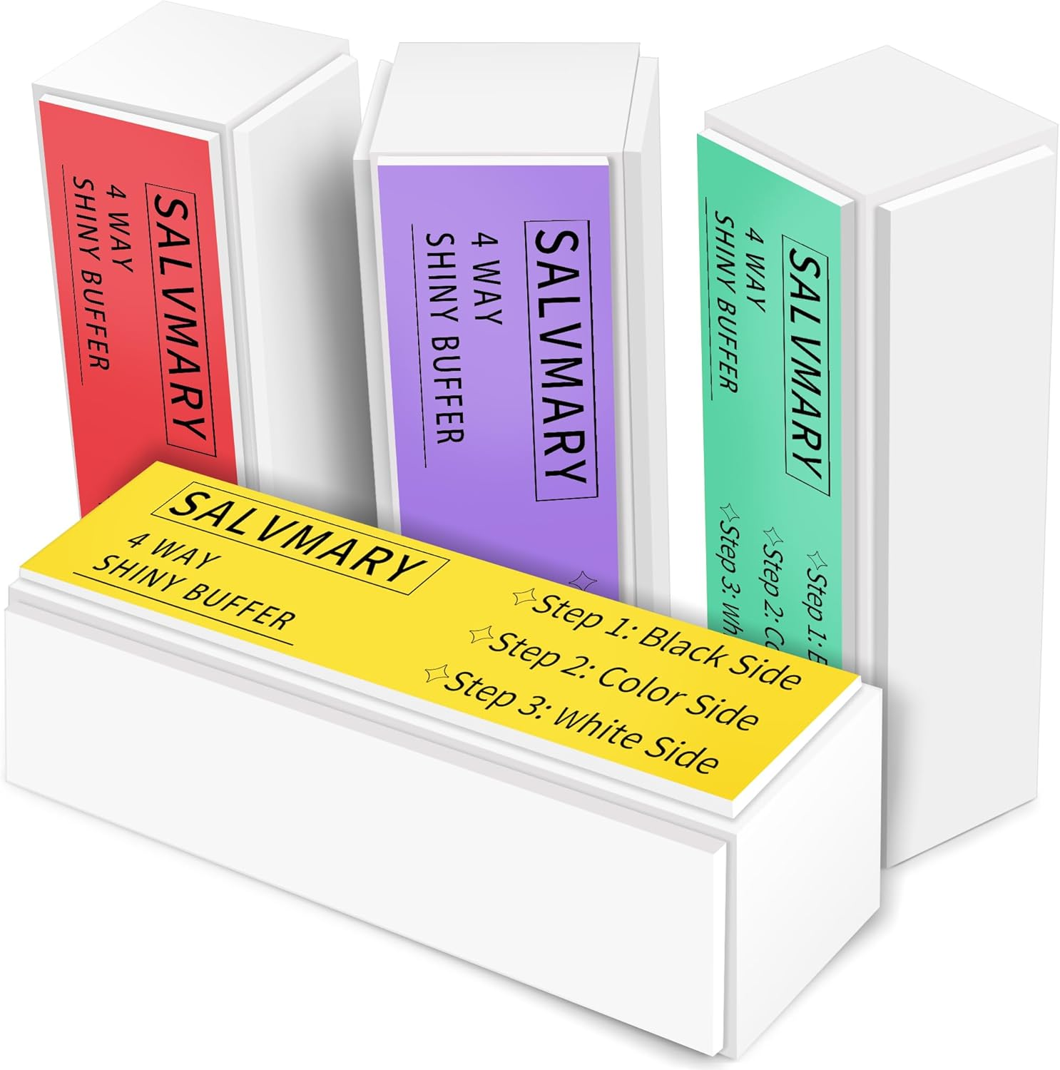 SALVMARY Nail Buffer and Shine Kit - 4 Way Shiny Buffer Nail Shiner Polisher - 4Pcs EVA Sponge Material - Black, Color - 3.54 X 1.18 X 1.18 Inches