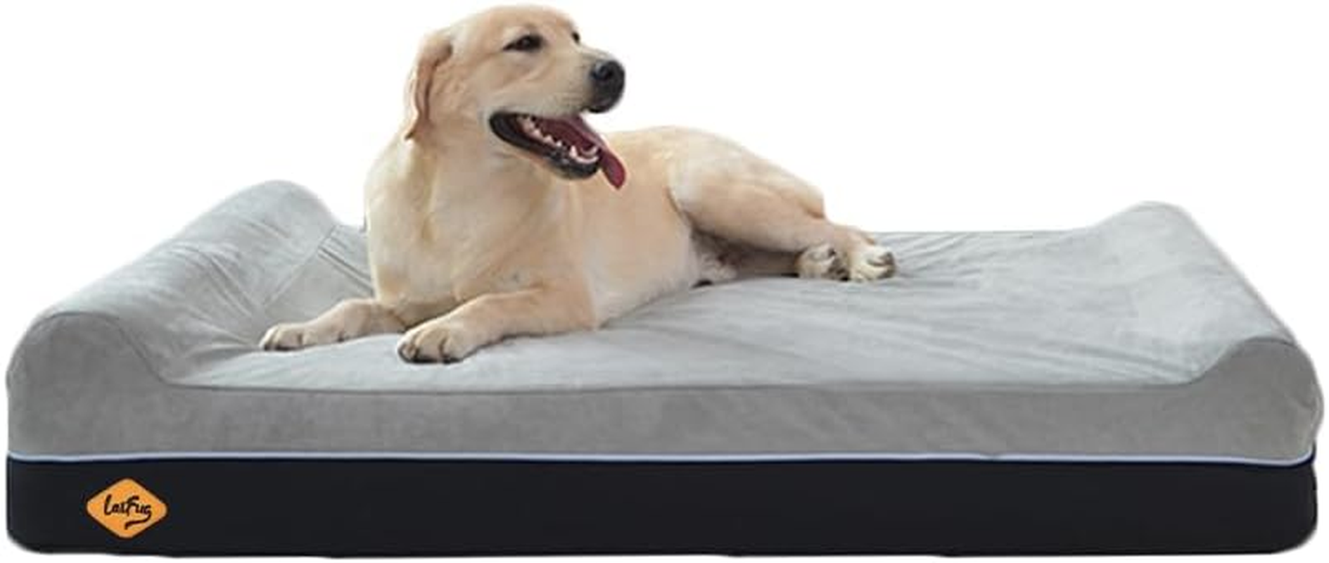 Laifug Orthopedic Memory Foam Extra Large Dog Bed with Pillow and Durable Waterproof Liner, Removable and Washable Cover (Large (117" X 71" X 20") CM, Grey)