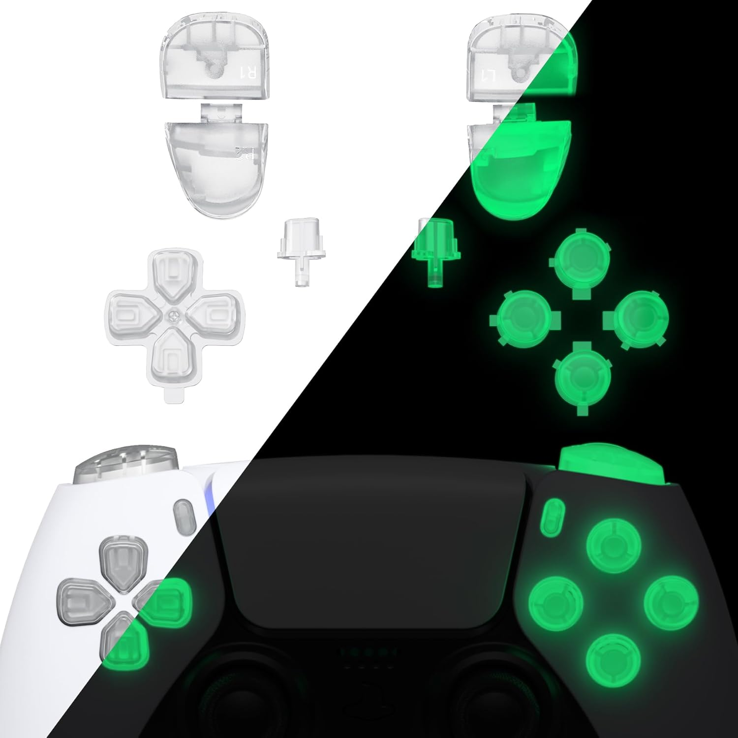 Extremerate Replacement D-Pad R1 L1 R2 L2 Triggers Share Options Face Buttons, Clear Black Full Set Buttons Compatible with Ps5 Controller BDM-030 BDM-040 BDM-050 - Controller NOT Included - Clear Black image number 4